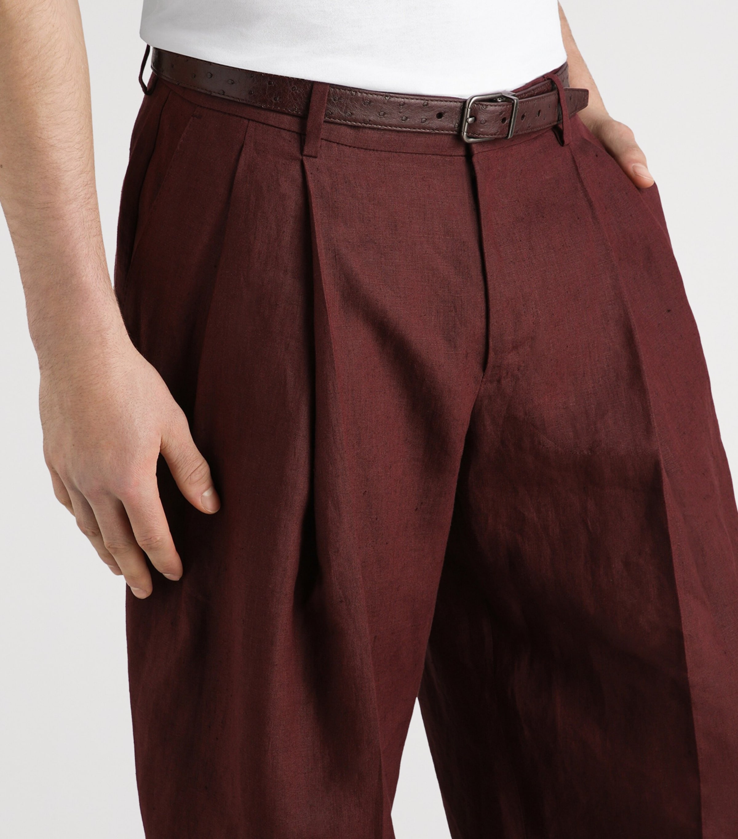 Dolce&Gabbana Mens Linen Pleated Trousers Brown Dark Vio Image 5