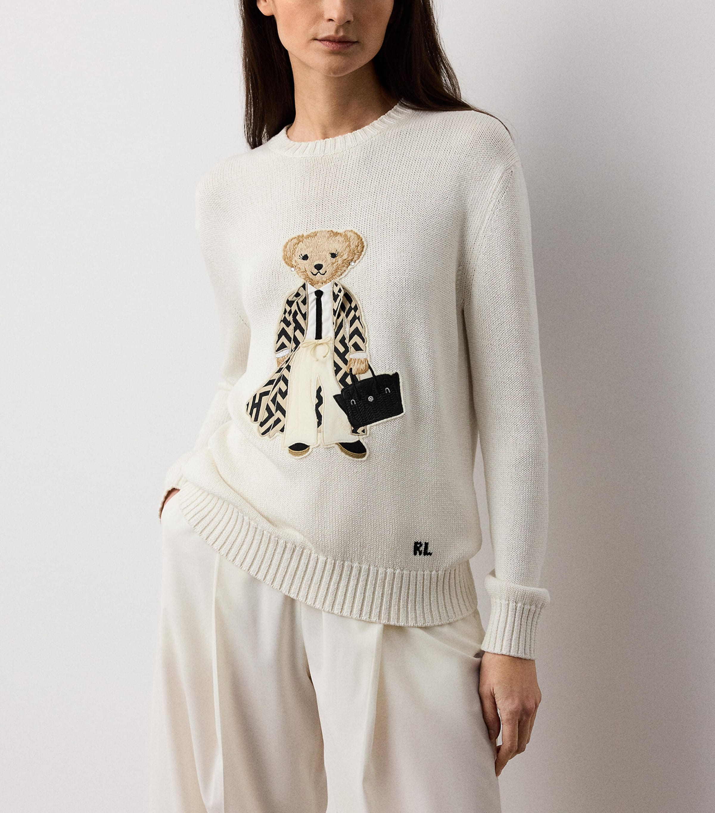 Ralph Lauren Collection Womens Mulberry Silk Polo Bear Sweater Natural Image 5