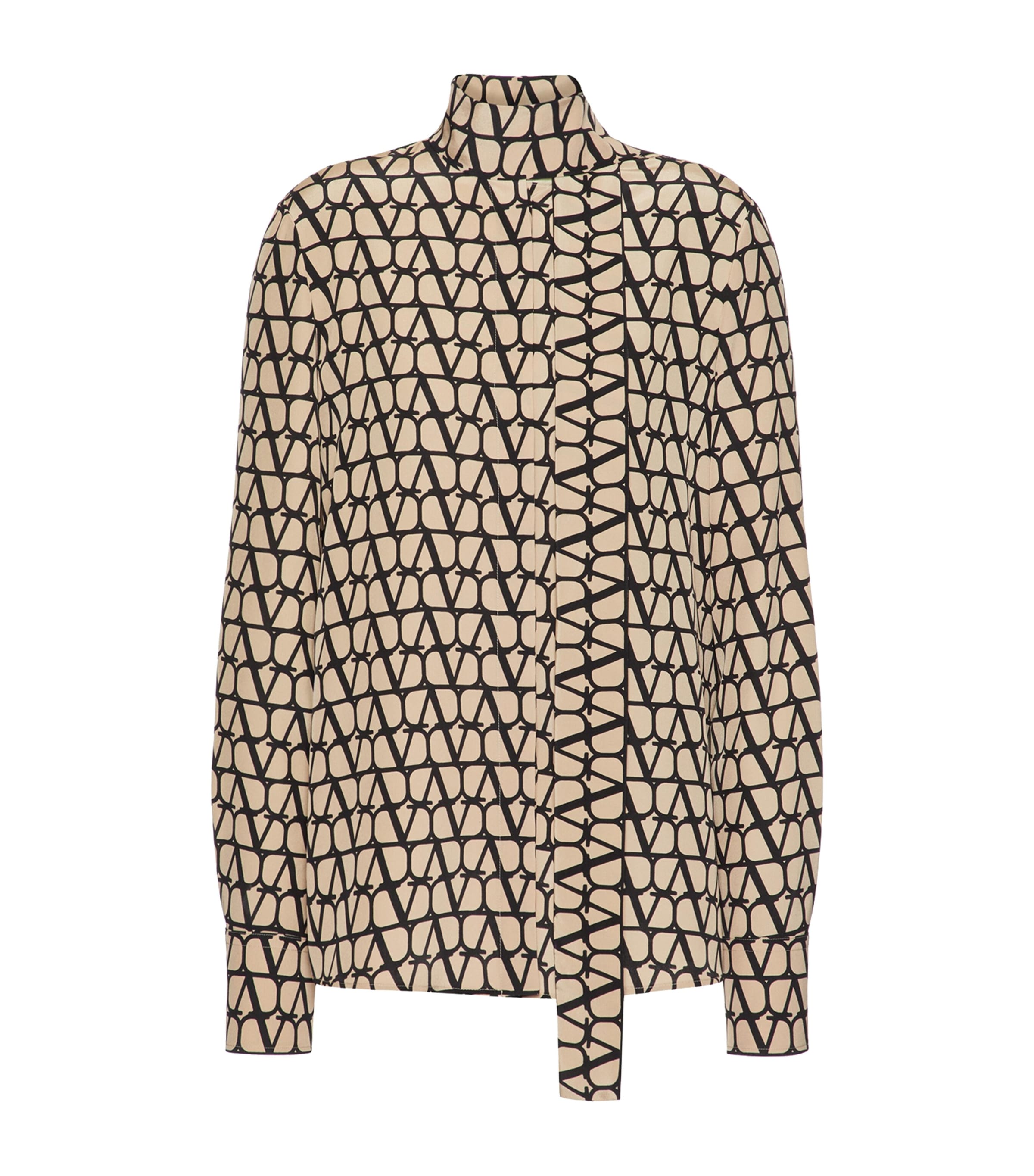 Shop Valentino Silk Monogram Shirt In Beige