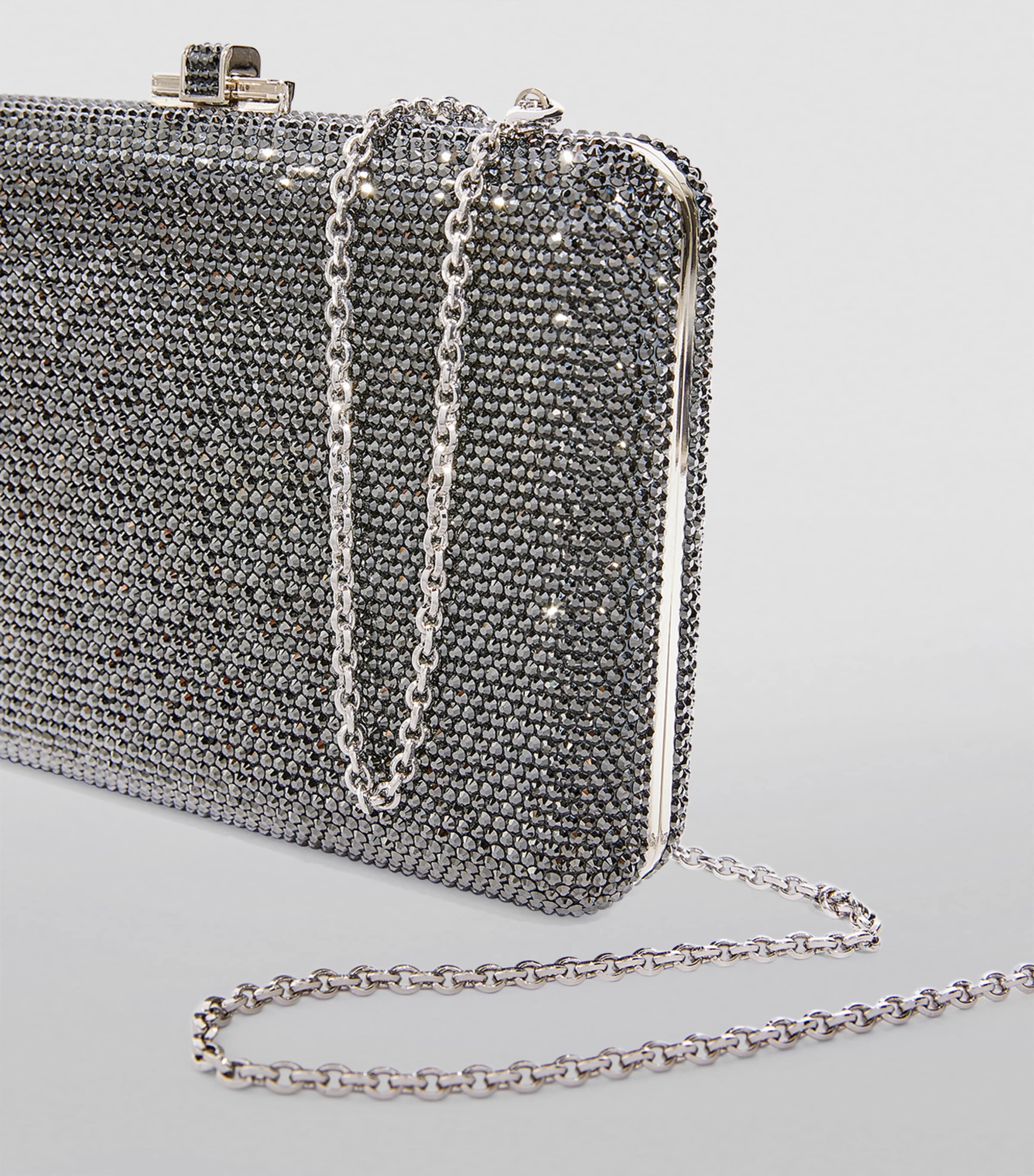 Judith Leiber Crystal-Embellished Slim Slide Clutch Bag Silver Hematite Image 3