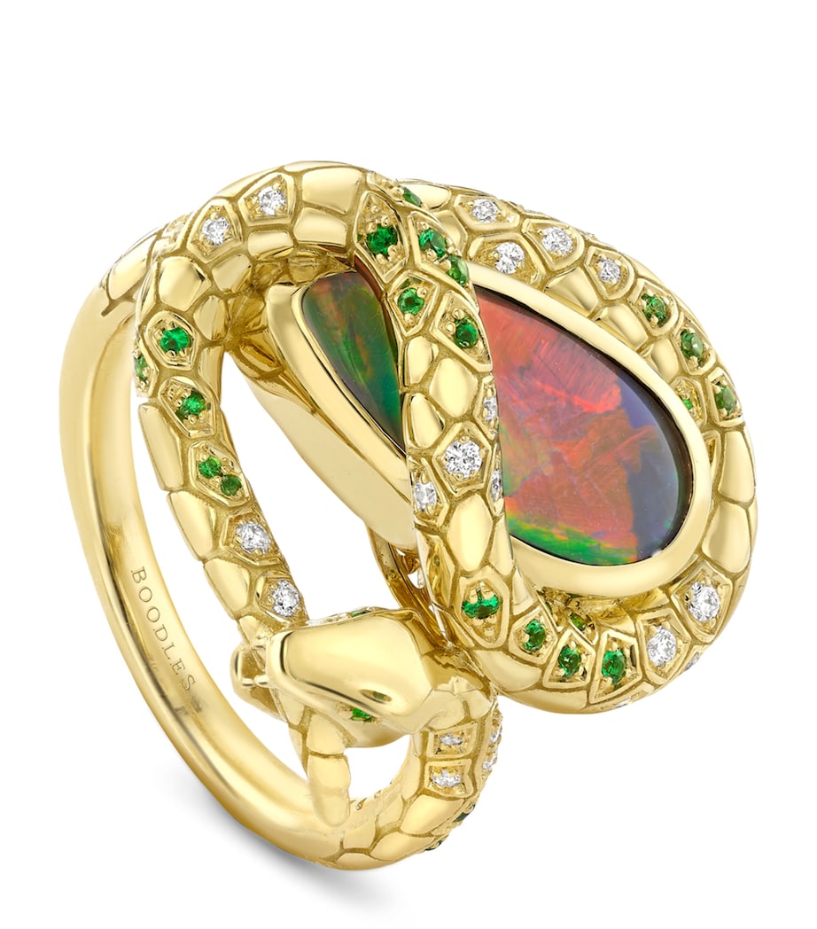 Yellow Gold, Diamond, Opal and Tsavorite Green Mamba Inside Africa Ring YELLOW GOLD Image 1