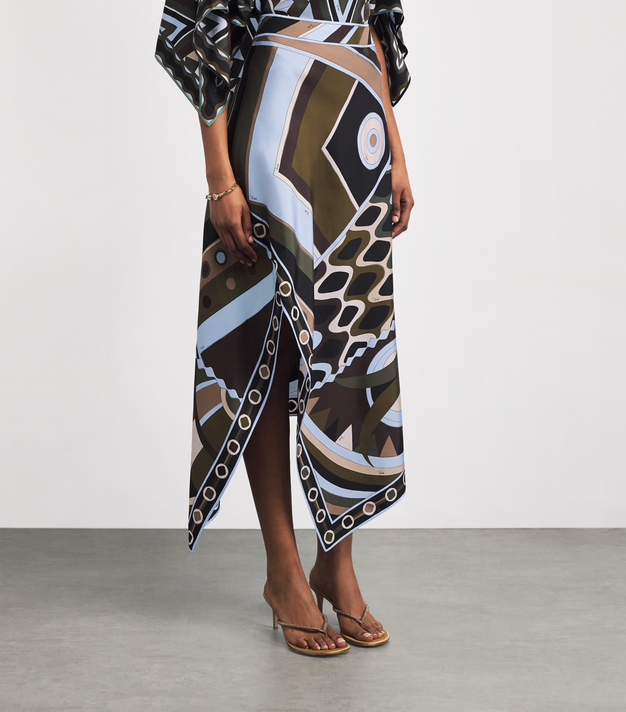 PUCCI Womens Silk Vivara Midi Skirt Khaki Image 4