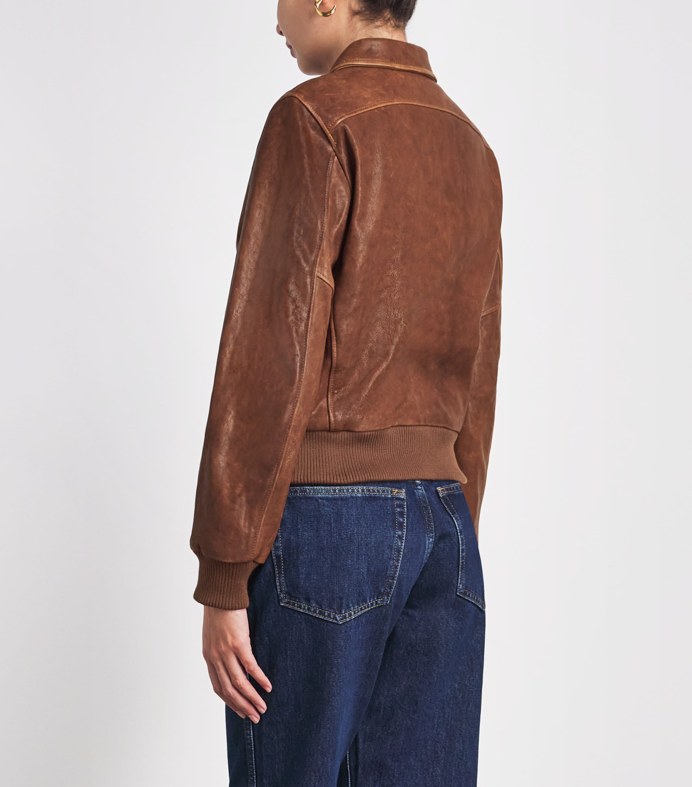 Re-Done Womens Leather Quinn Bomber Jacket Cognac Image 5