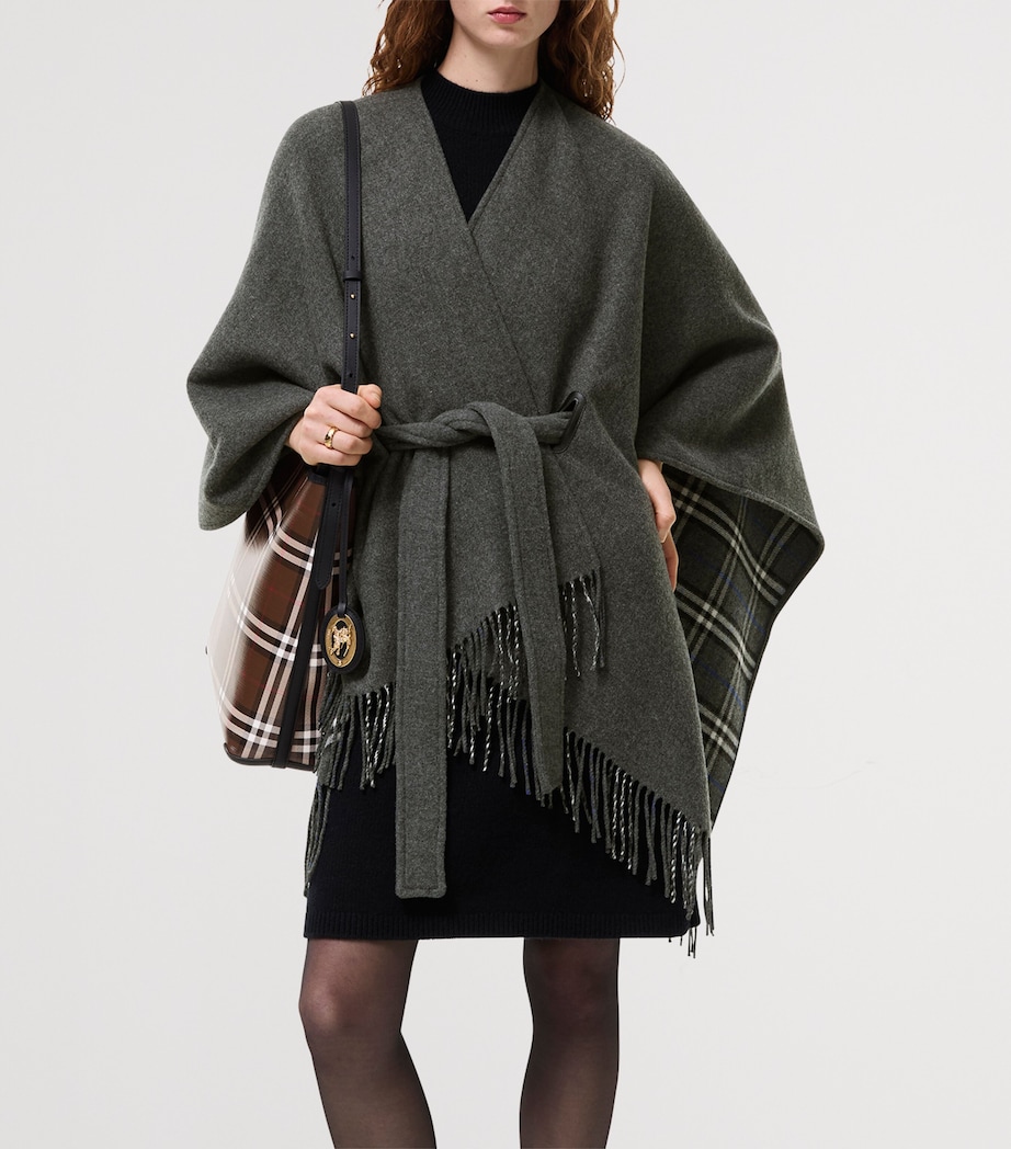 Burberry Wool Fringed Cape Marlborough Grey Image 2