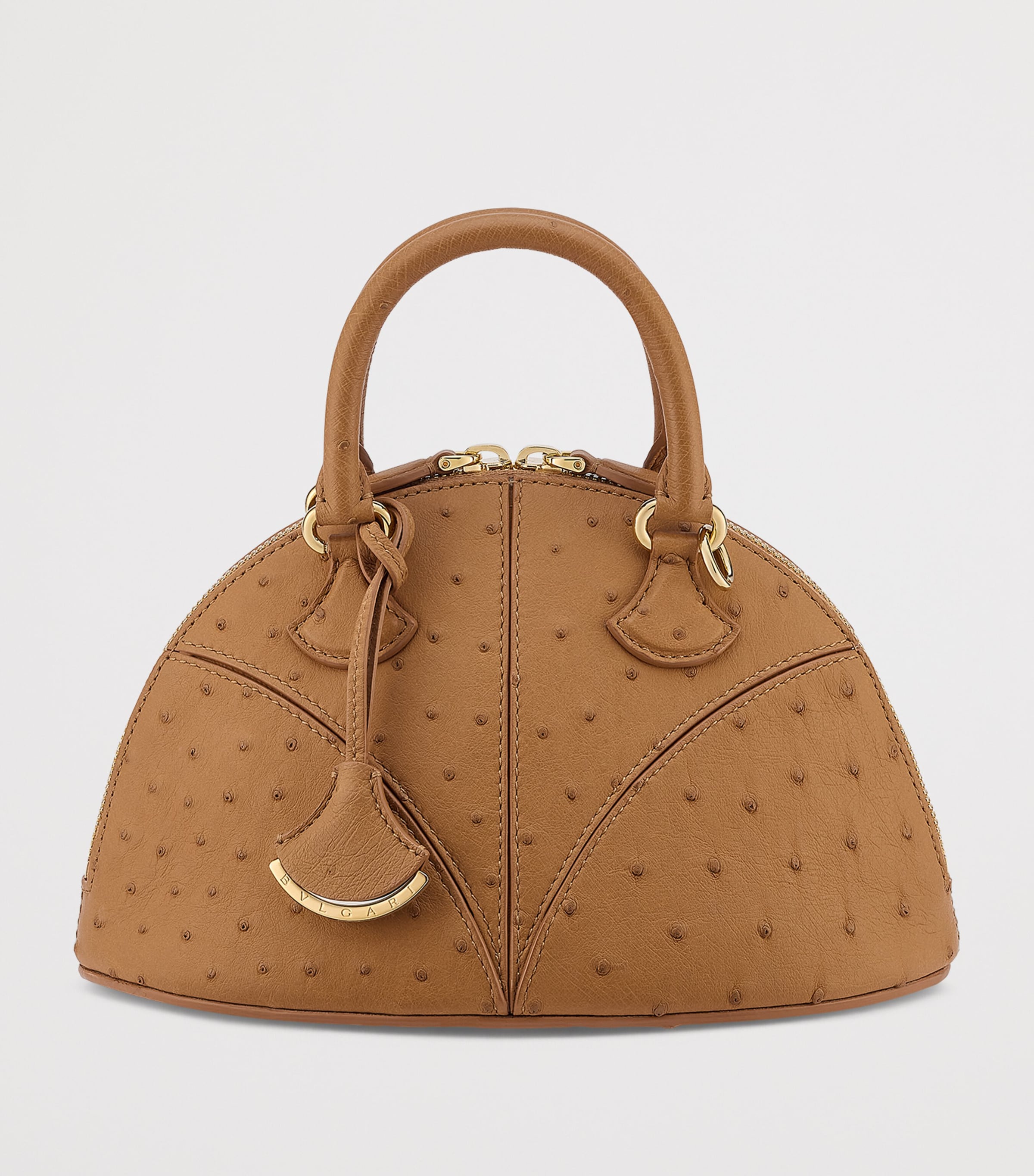 Ostrich Leather Marquise Top-Handle Bag BROWN Image 2