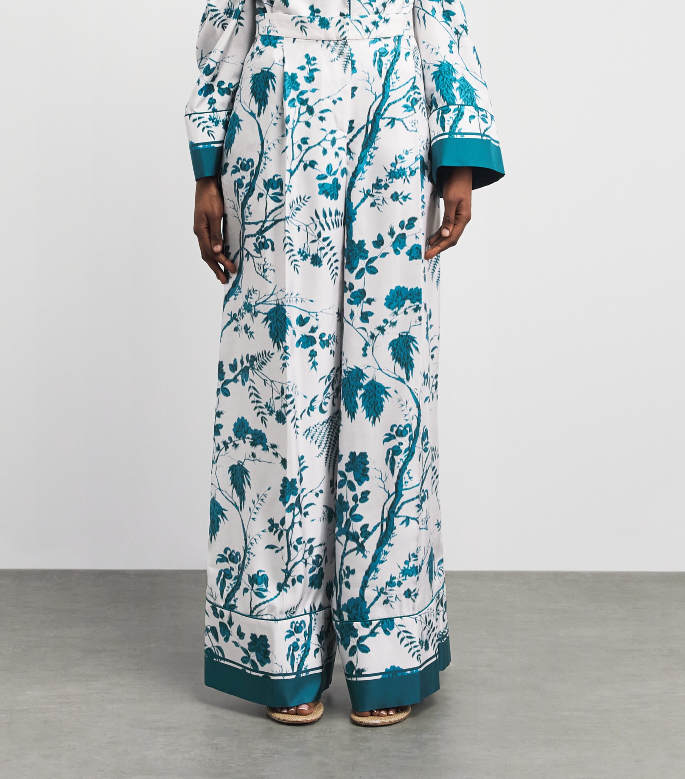 Erdem Womens Silk Printed Pyjama Trousers Wld Frn Btncl Drm Bl Image 4