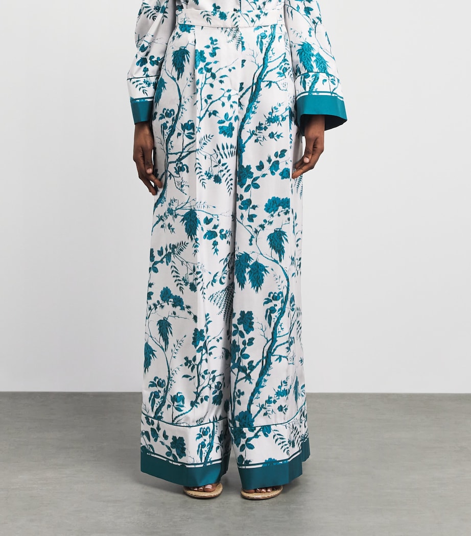 Erdem Womens Silk Printed Pyjama Trousers Wld Frn Btncl Drm Bl Image 4