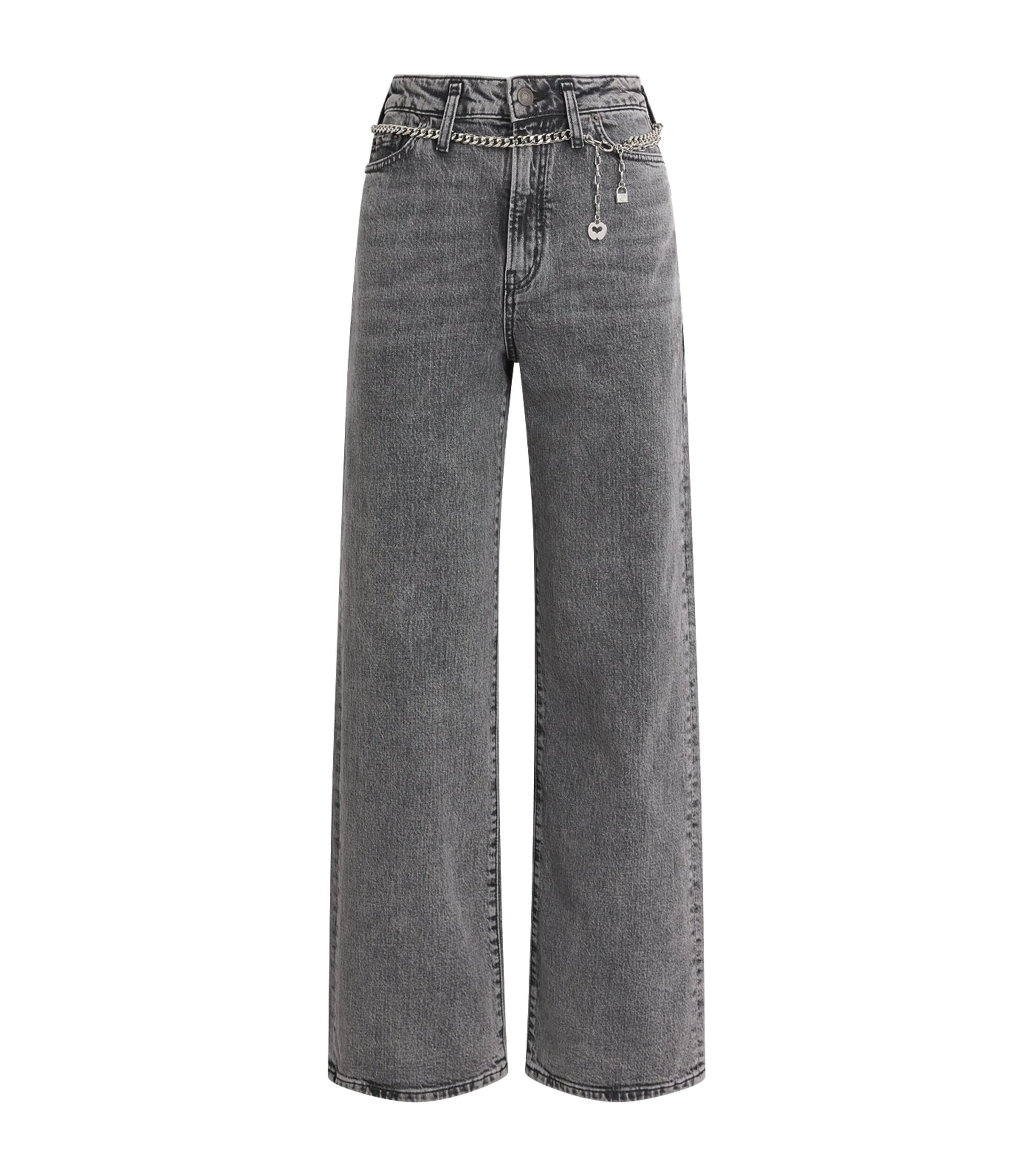 Maje Womens Belted Wide-Leg Jeans Grey Image 1