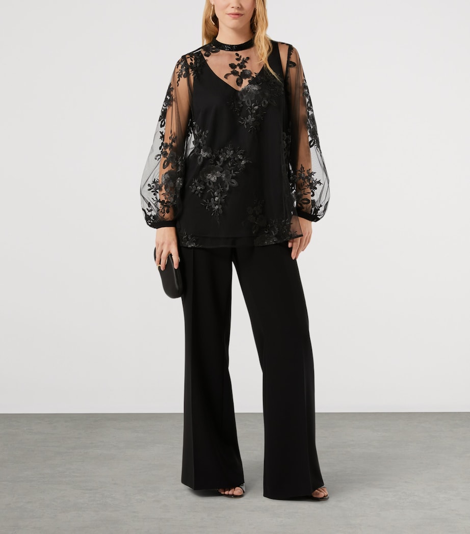 Marina Rinaldi Womens Embellished Sheer Layered Blouse Black Image 2