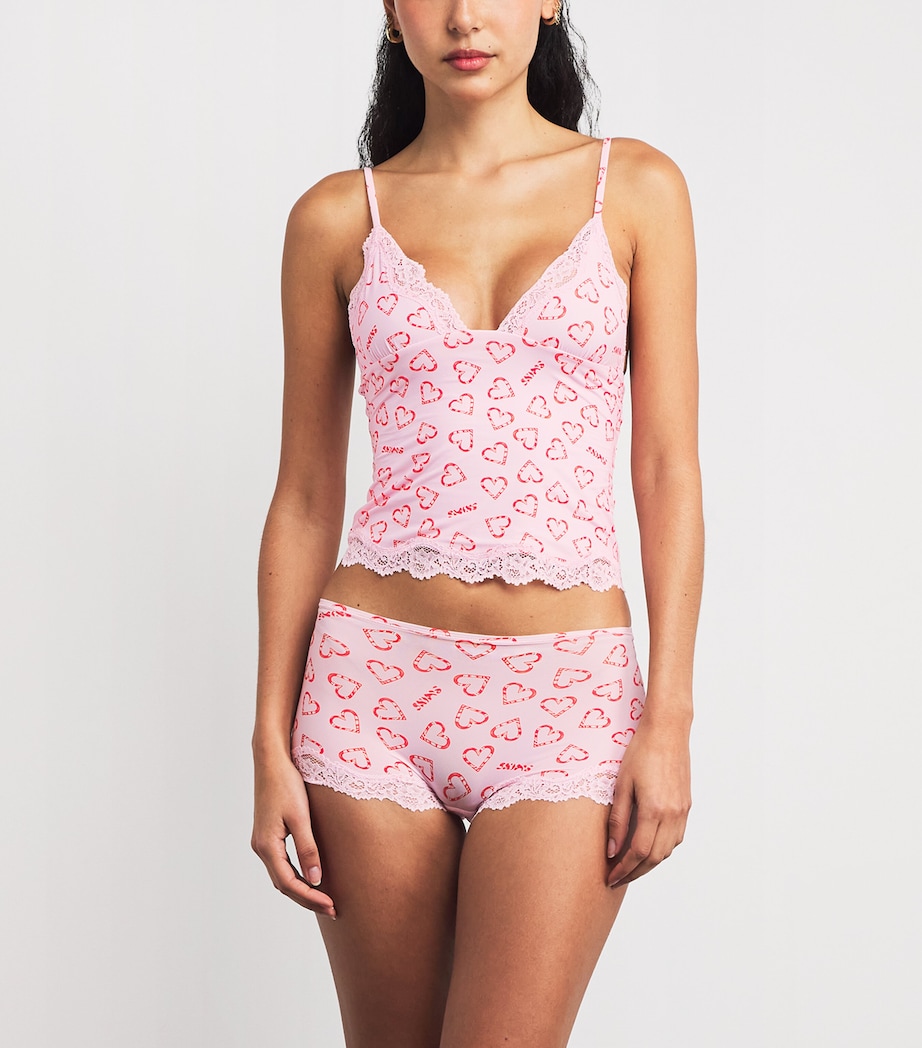 Printed Fits Everybody Lace-Trim Cami and Shorts Set CB CANDY HEART PRINT Image 2