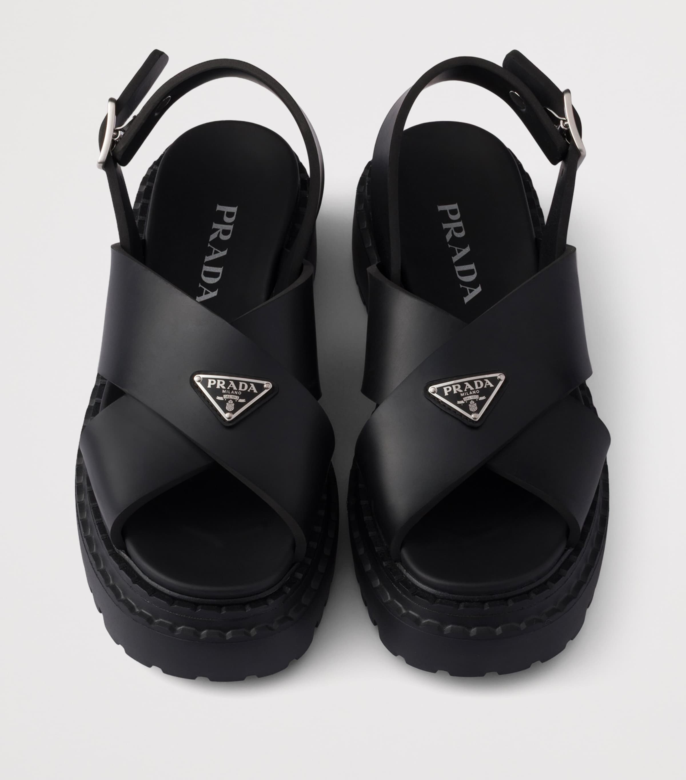 サンダル PRADA Leather Crossover Sandals Prada Triangle logo Leather Sandals 6.5 Unisex Black 2X3081