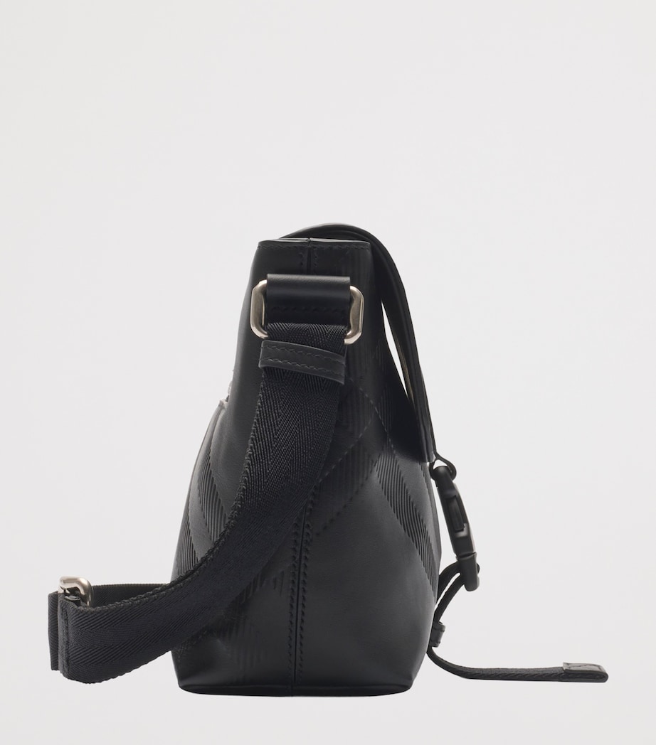 Small Leather Check-Embossed Messenger Bag BLACK Image 4