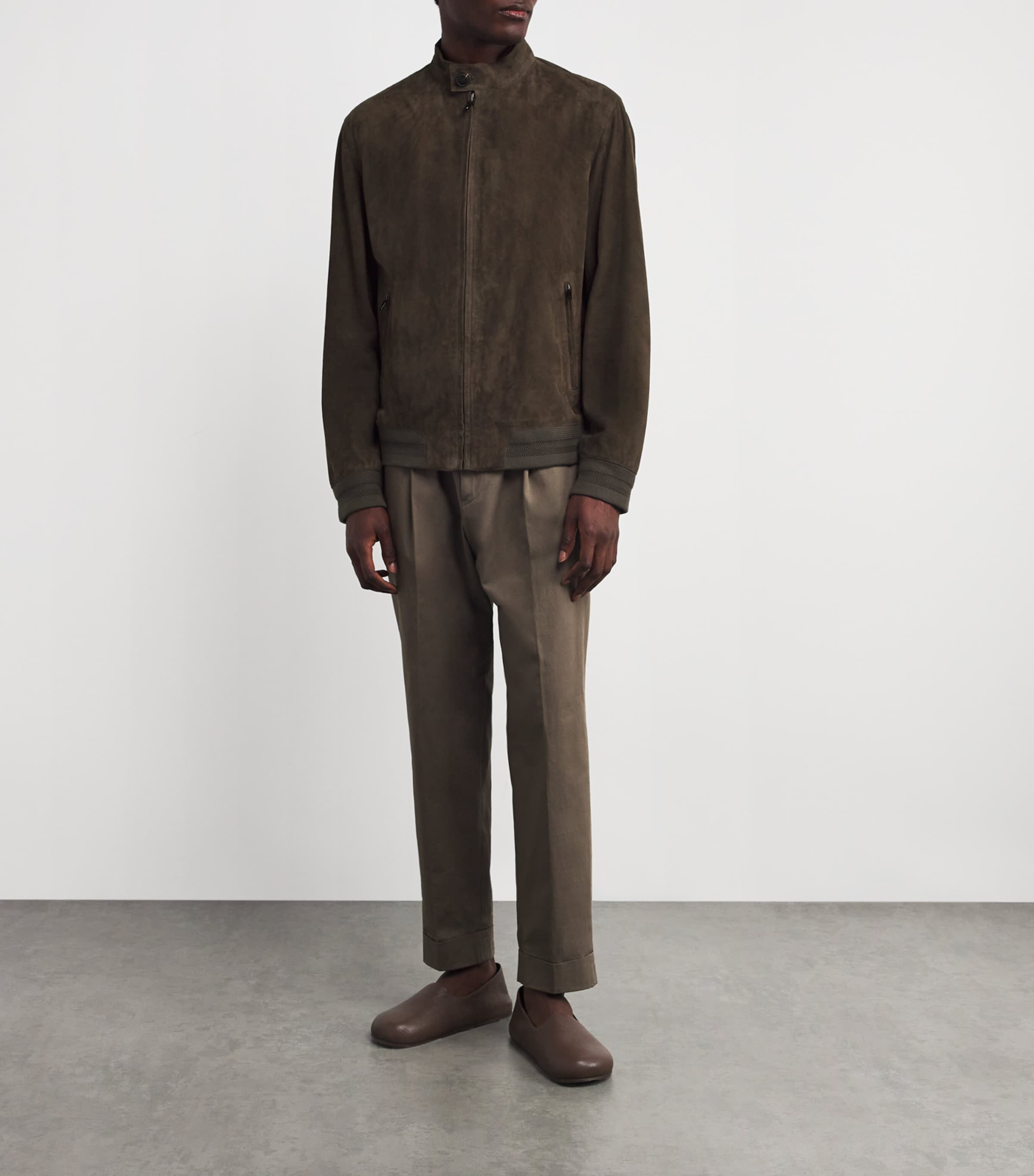 Pal Zileri Mens Suede Bomber Jacket Green Image 2