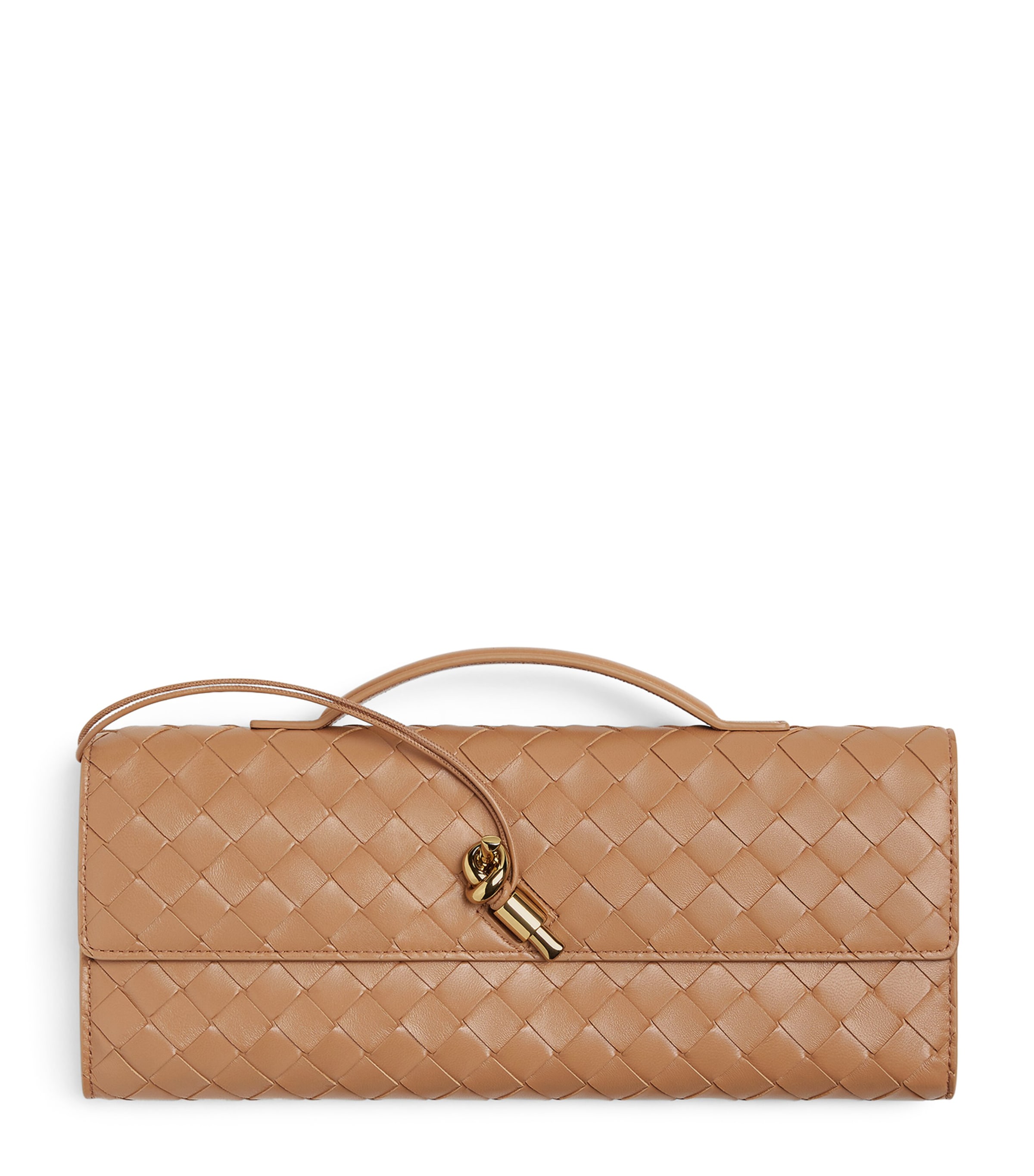 Bottega Veneta Womens Biscuit-m Brass Andiamo Intrecciato Leather Clutch Bag In Brown