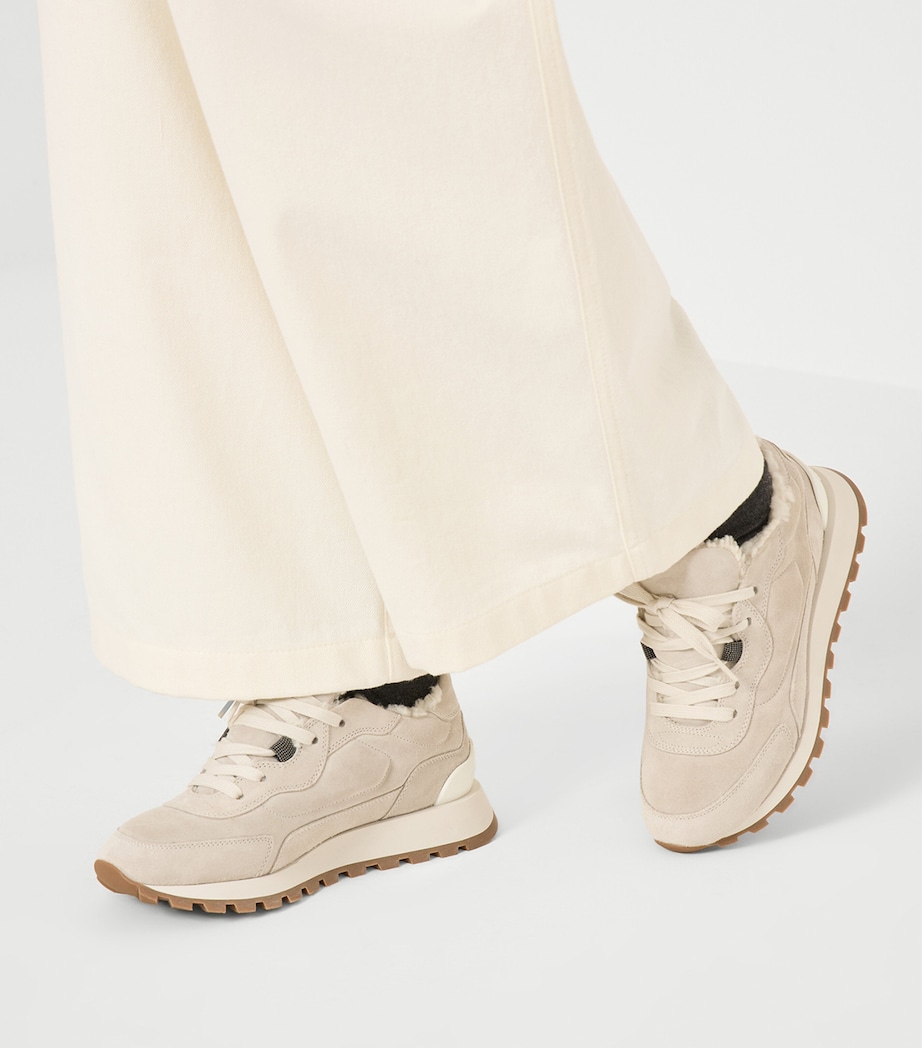 Suede Shearling-Trim Sneakers C9593 Image 5