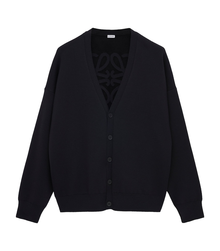 Wool-Blend Anagram-Lining Cardigan BLACK Image 1