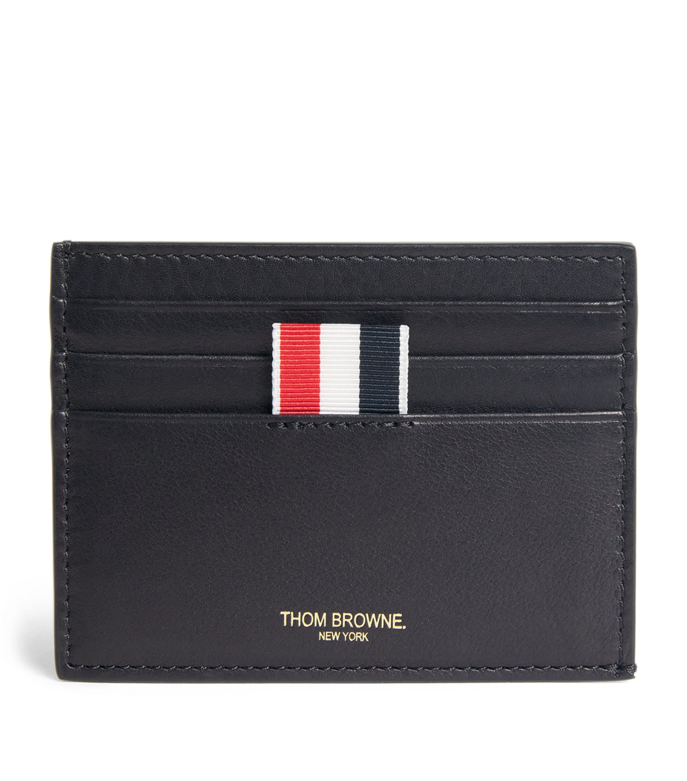 Thom Browne Leather Tricolour Card Holder In Black