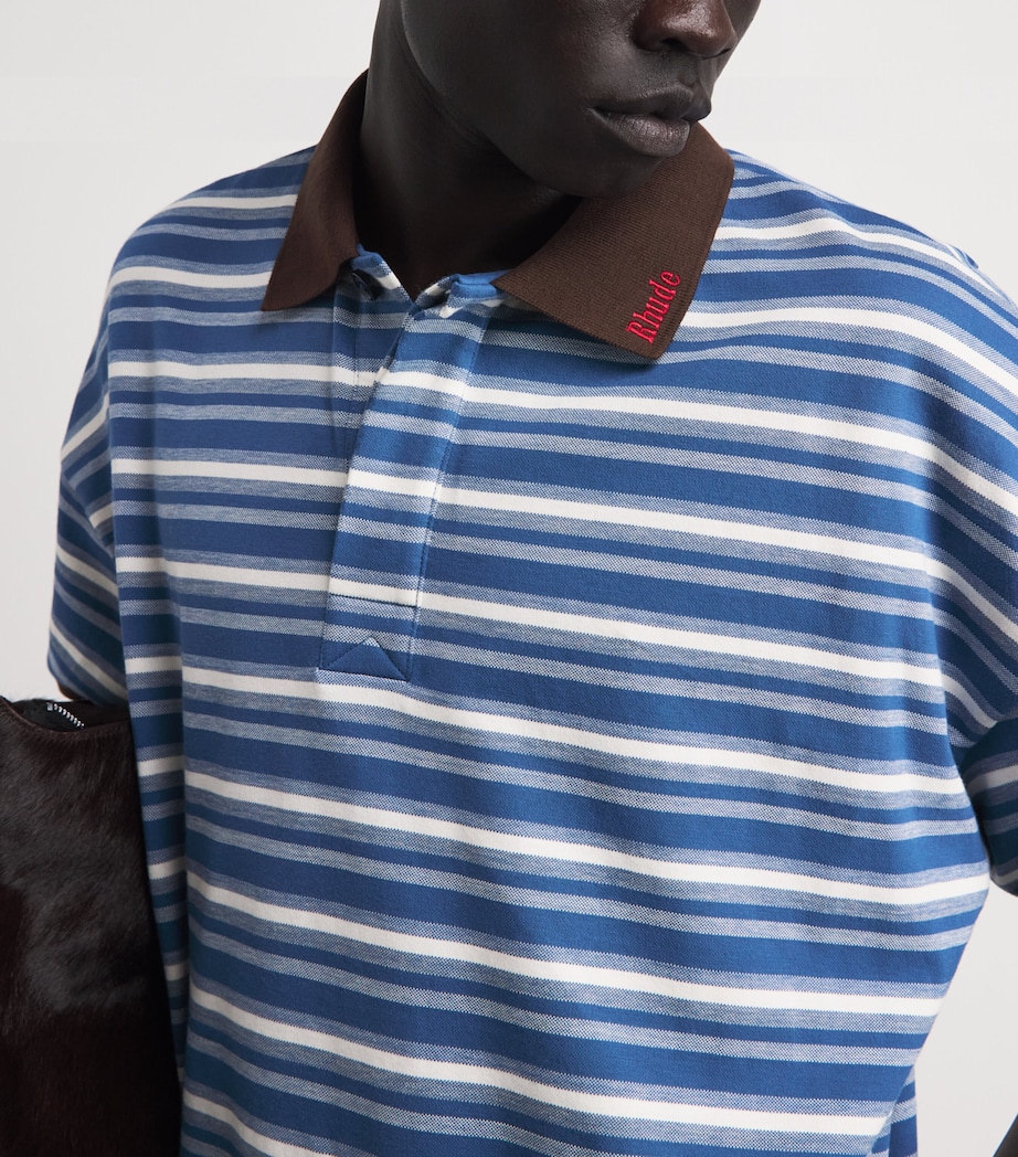 Rhude Mens Cotton Stripe Fontaine Polo Shirt Image 3