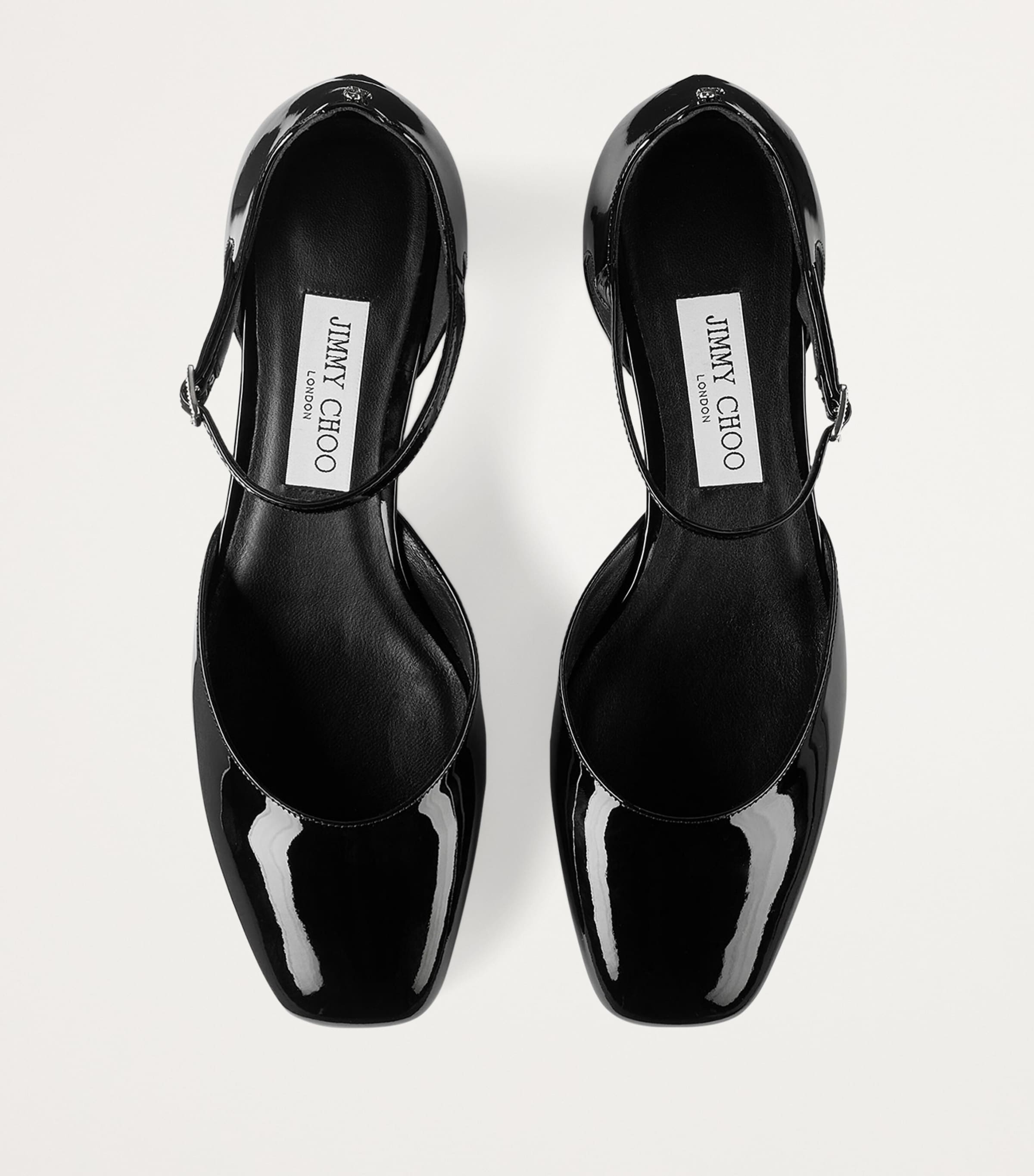 サンダル・ミュール Jimmy Choo Pixie Patent Leather Slingbacks Jimmy Choo - Fetto Black Mesh & Patent Leather Slingback, 65mm