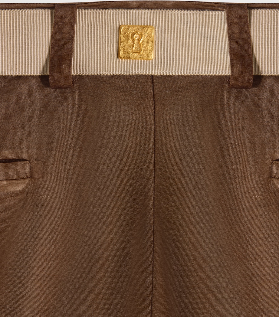 Schiaparelli Womens Silk Pleated Trousers Brown Image 5
