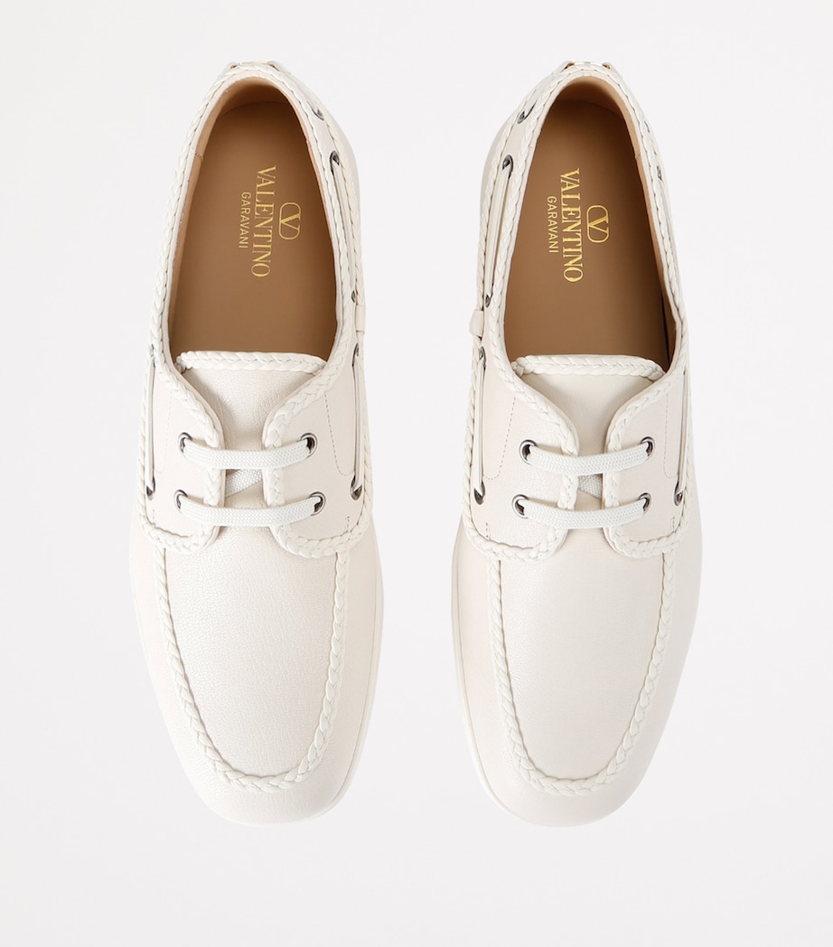 Valentino Garavani Leather Boat Shoes Bone Image 4