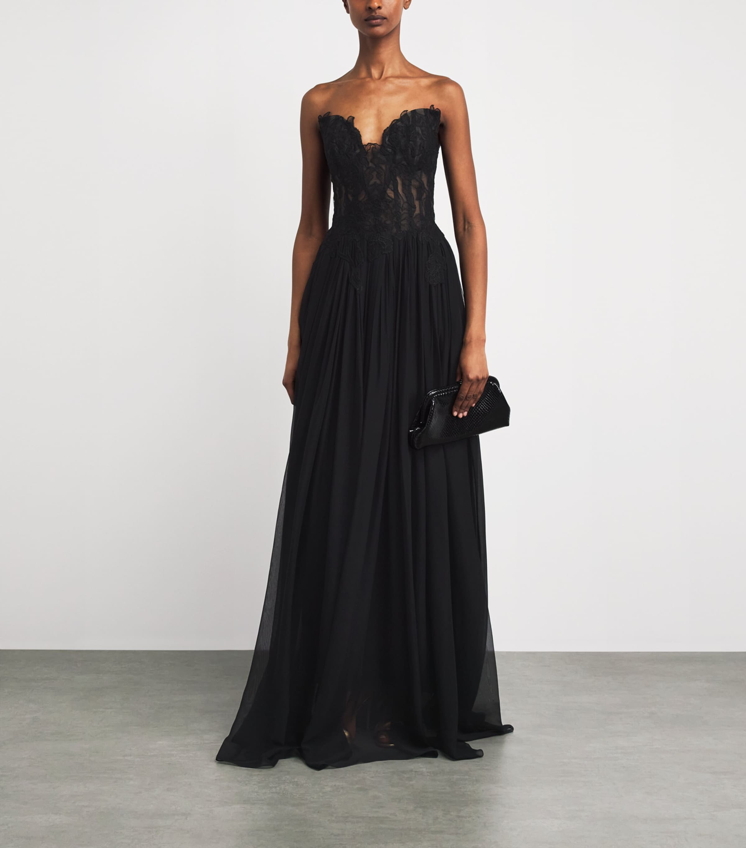 Pamella Roland Womens Silk-Lace Corseted Gown Black Image 2