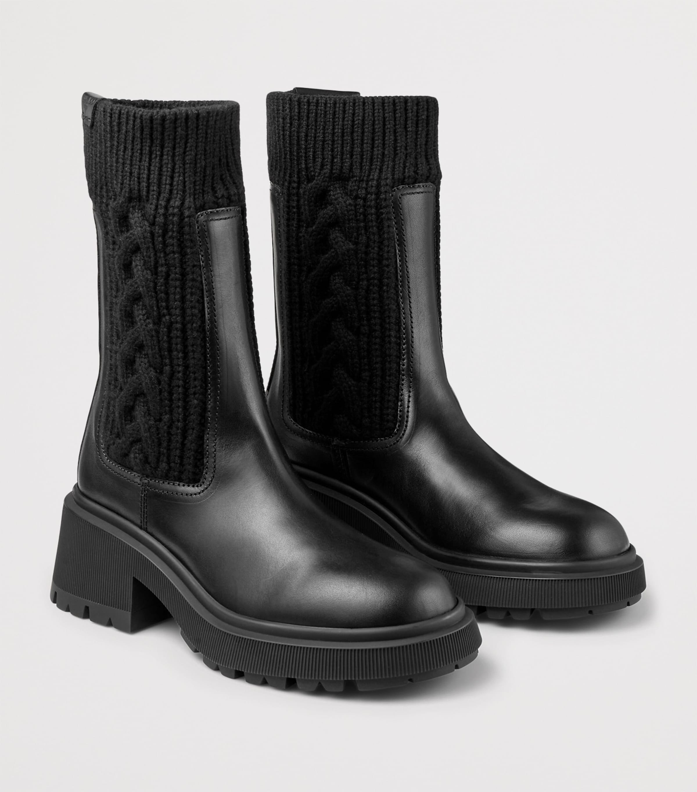 Tamia 70 Leather and Knit Boots BLACK/BLACK Image 2