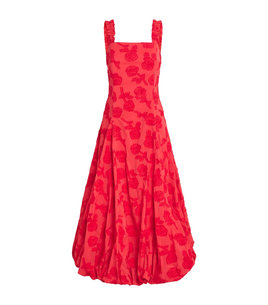 GANNI Womens Floral Bubble-Hem Midi Dress Fiery Red Image 1