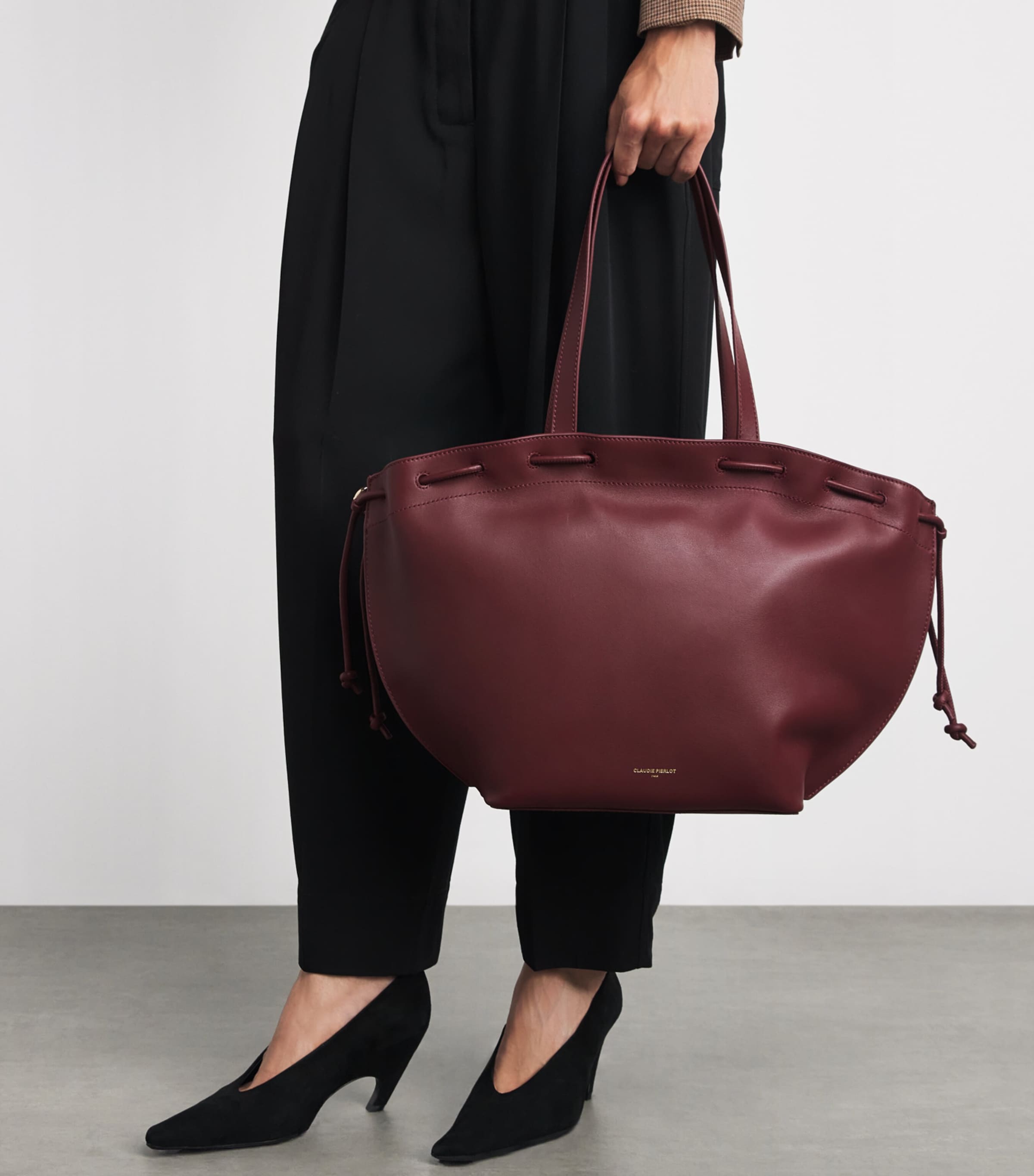 Claudie Pierlot Leather Drawstring Tote Bag Cherry Image 4