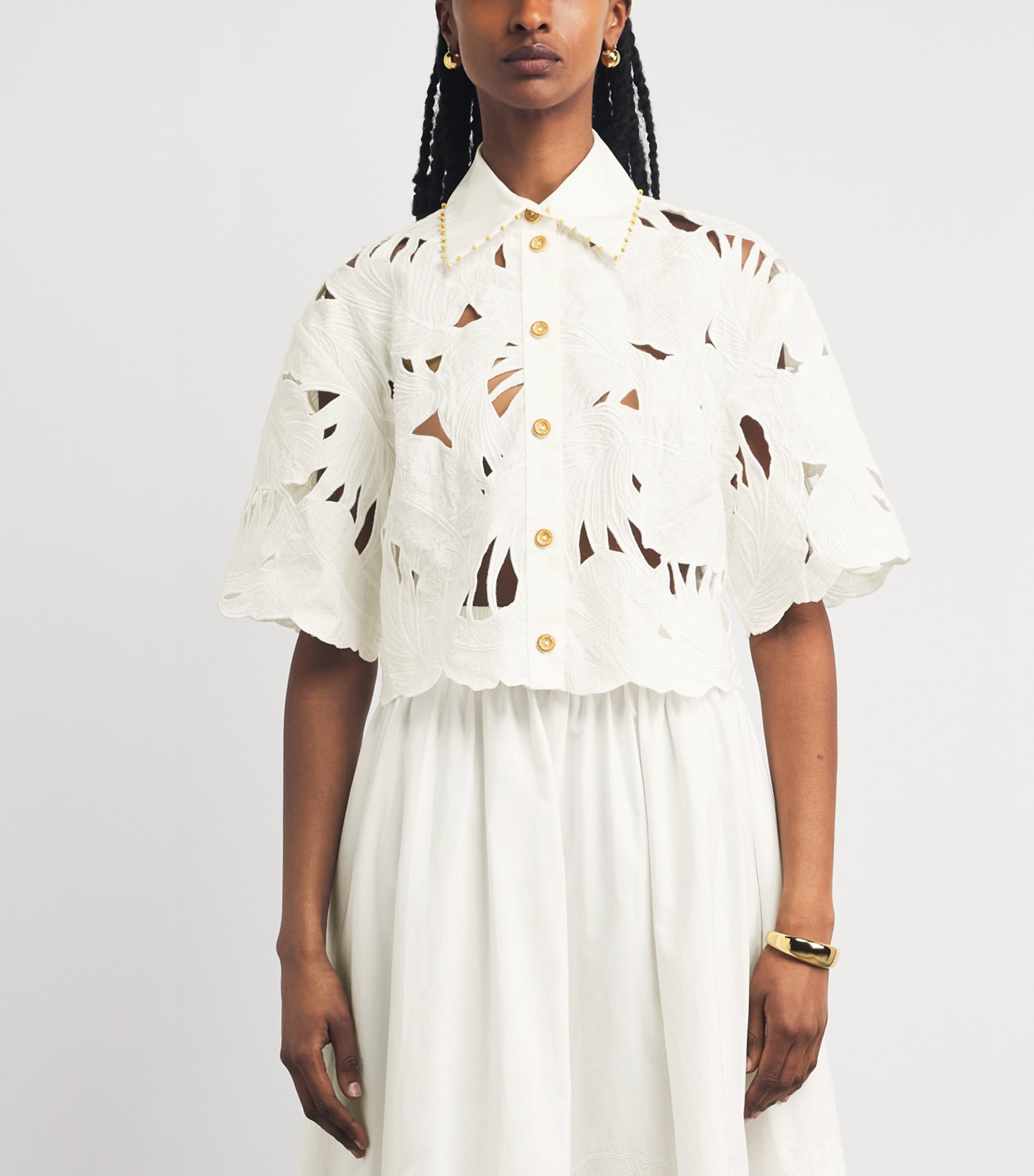 Zimmermann Womens Cotton Embroidered Mahon Shirt Ivo Ivory Image 4