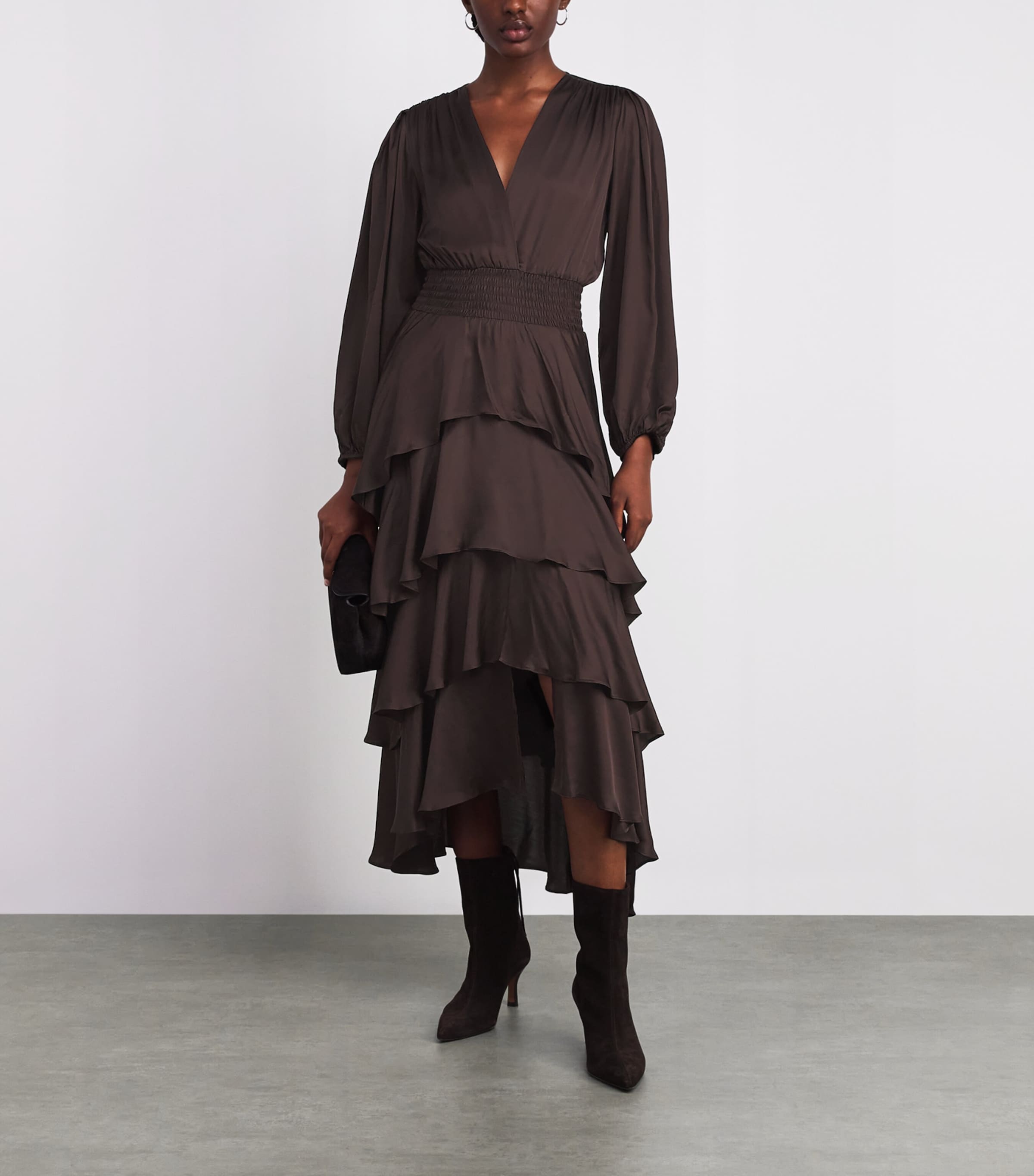 Ruffled Midi Dress BROWN Image 2