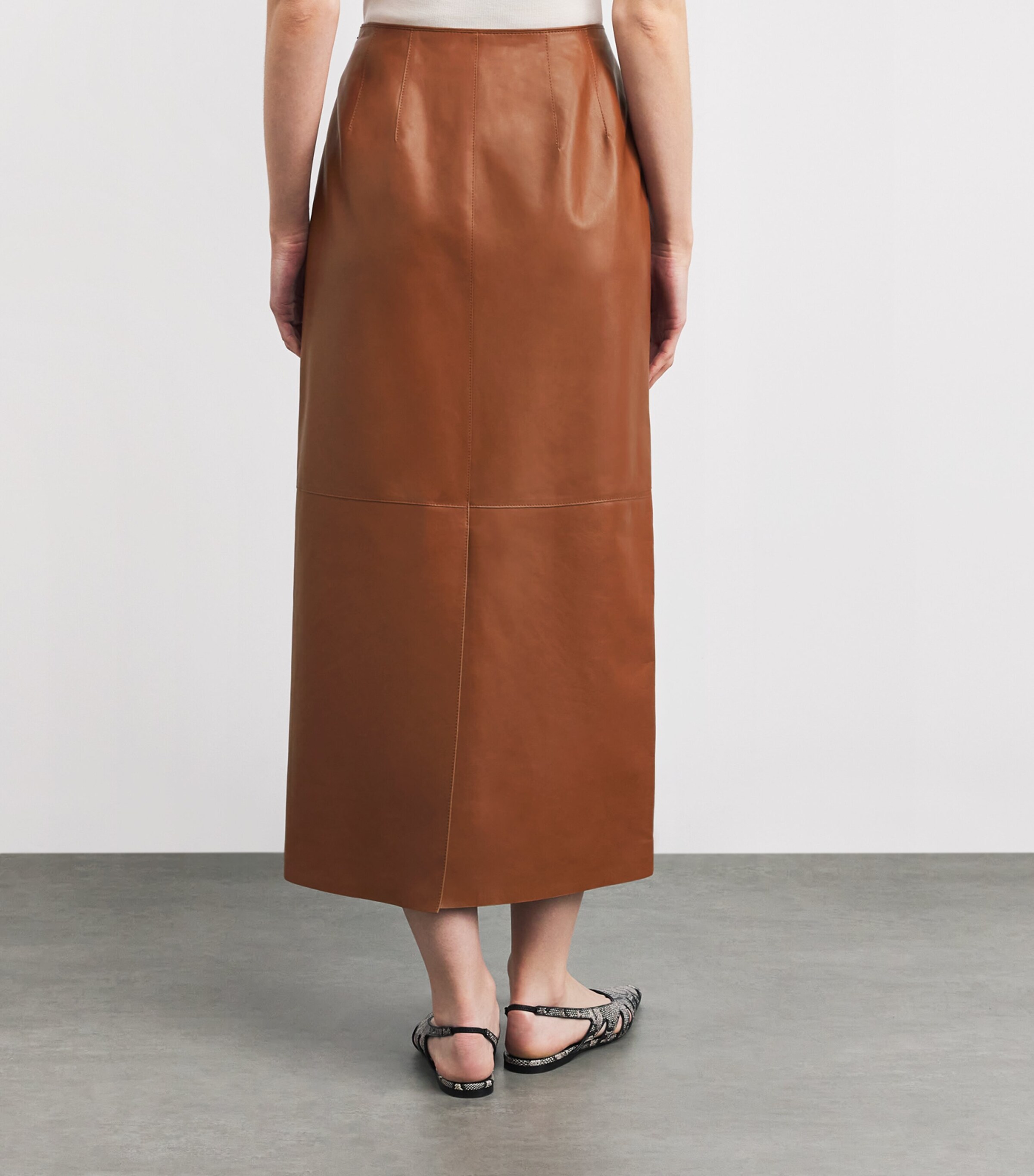 Lafayette 148 Womens Lambskin Midi Skirt Copper Image 4