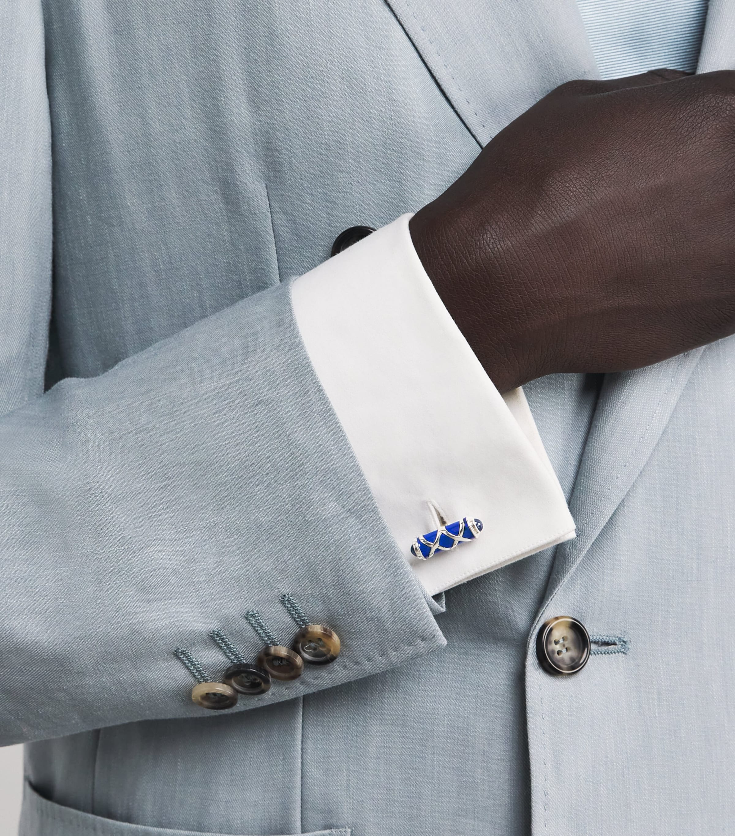 Deakin & Francis Sterling Silver and Sapphire Cufflinks Blue Image 5