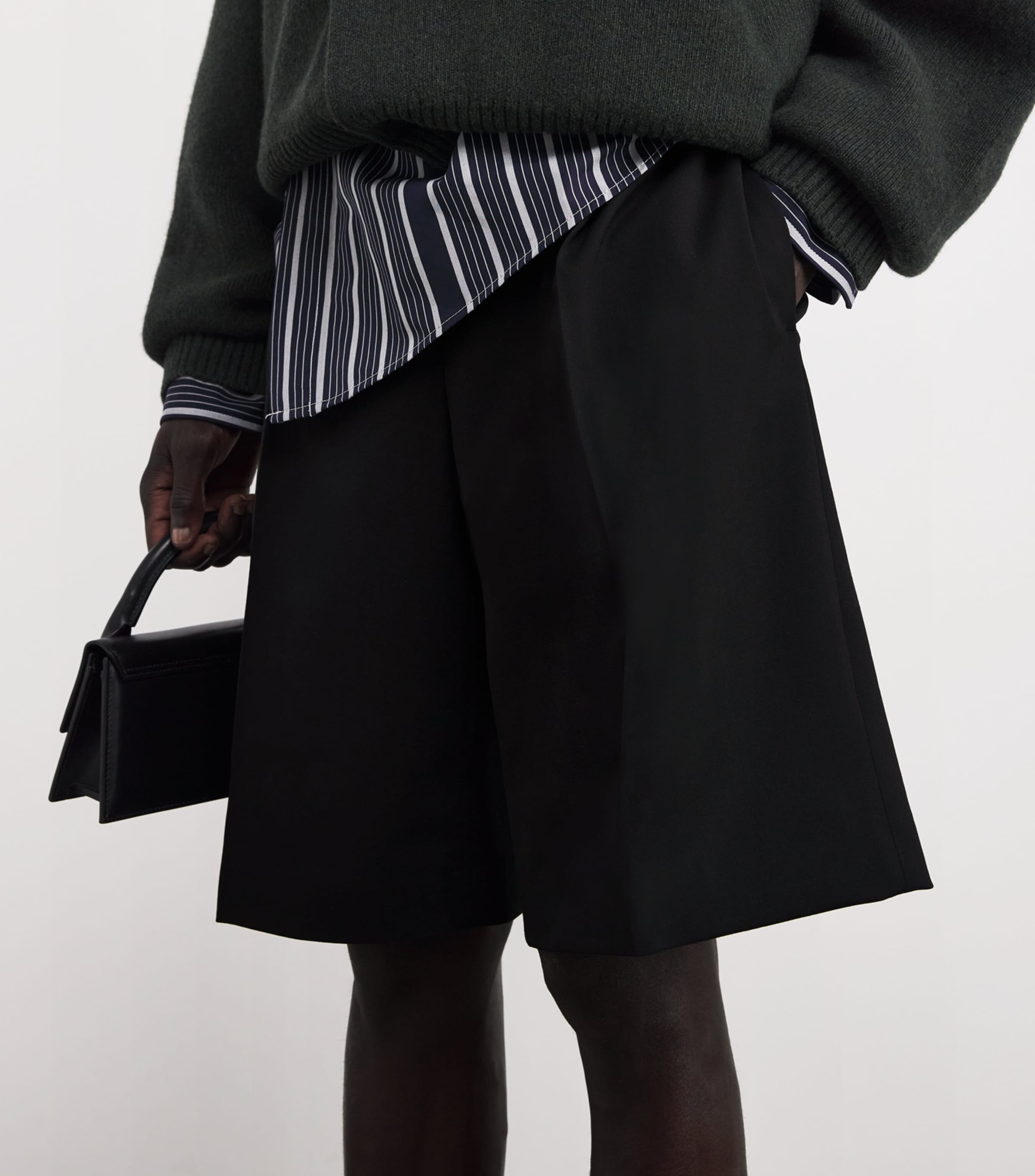 Stretch-Wool Ovalu Shorts 990-BLACK Image 6