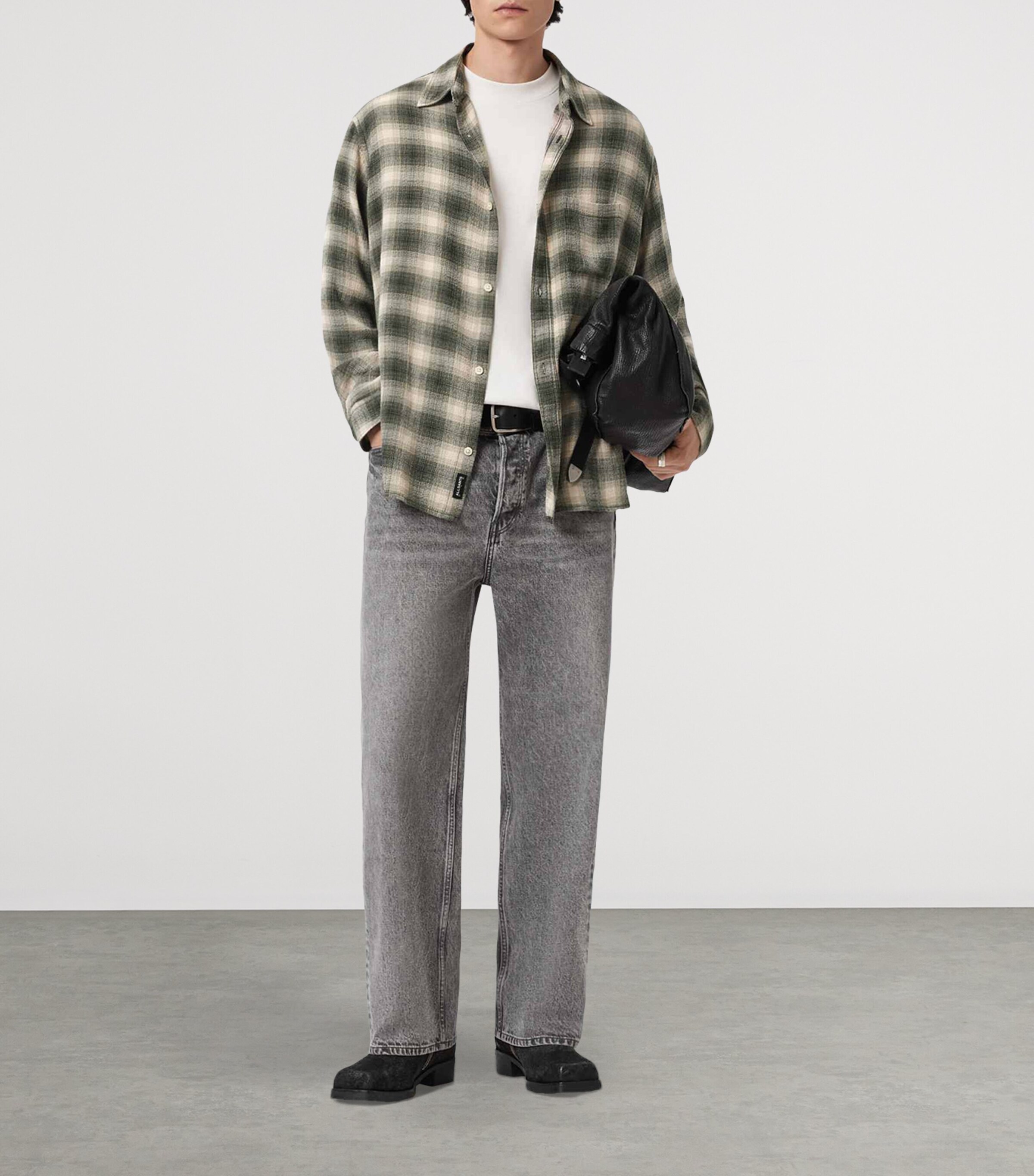 AllSaints Mens Check Lumley Shirt Pale Olive Green Image 3