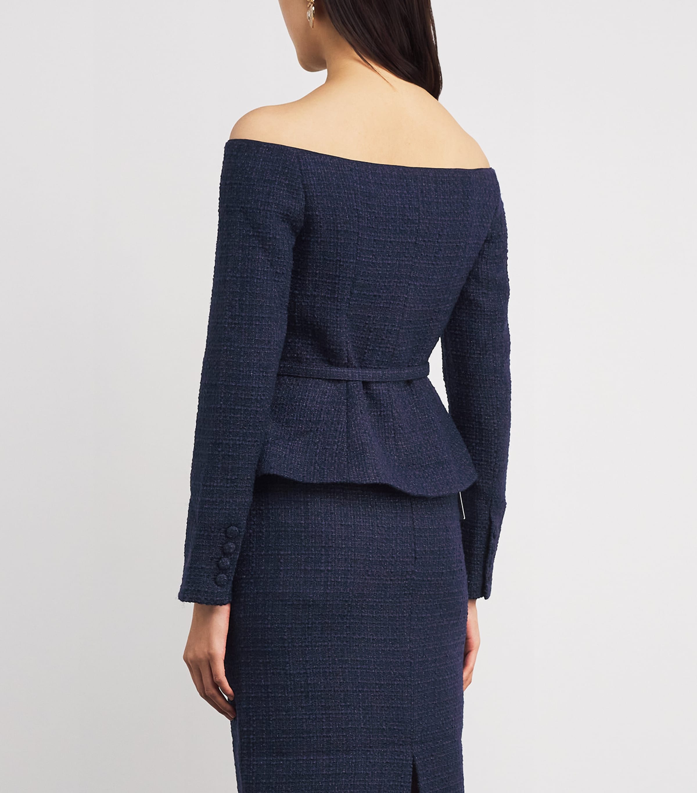 Bouclé Off-The-Shoulder Jacket NAVY Image 4