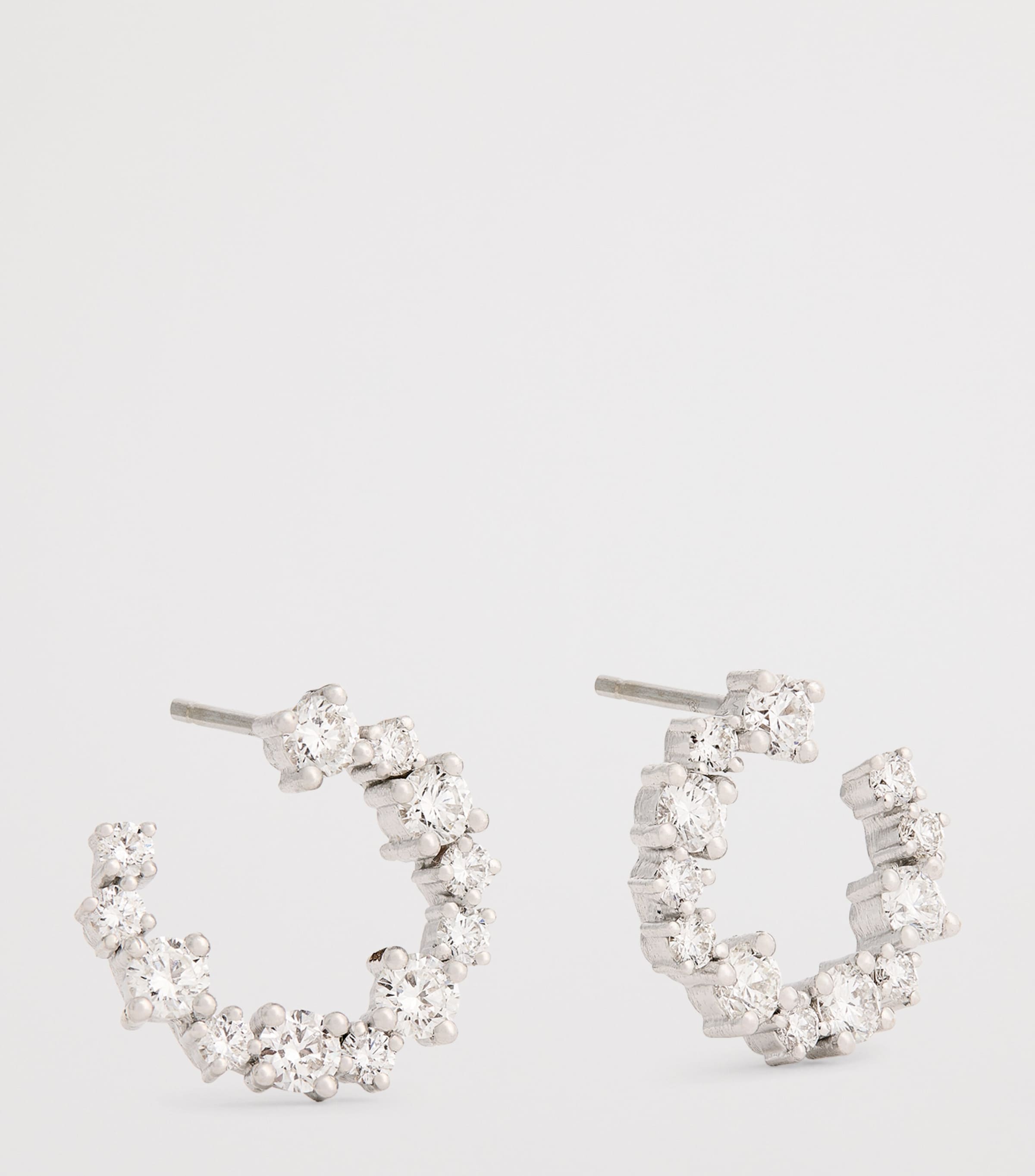 Mini White Gold and Diamond Hoop Earrings 18K WG/WD Image 3