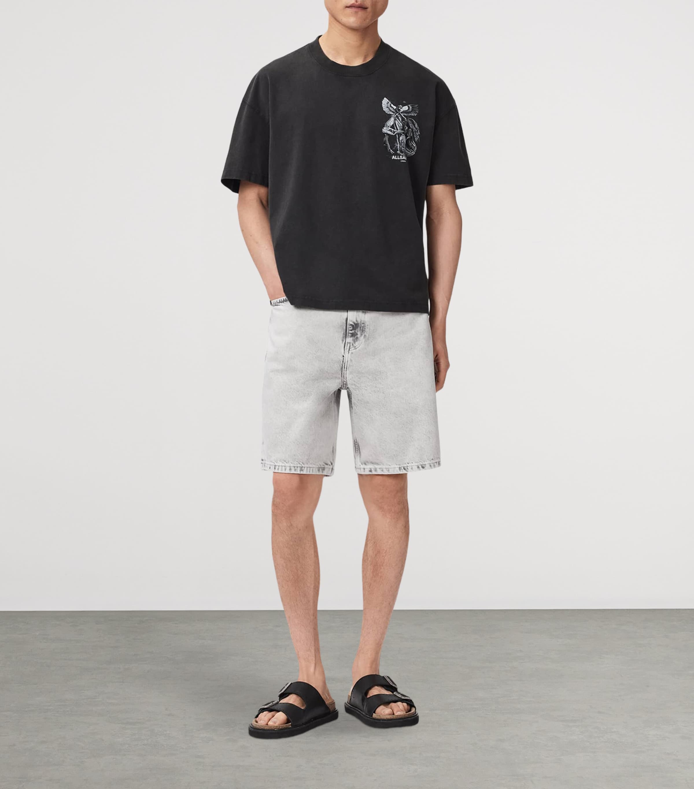 AllSaints Mens Angel-Print Seraph T-Shirt Washed Black Image 2