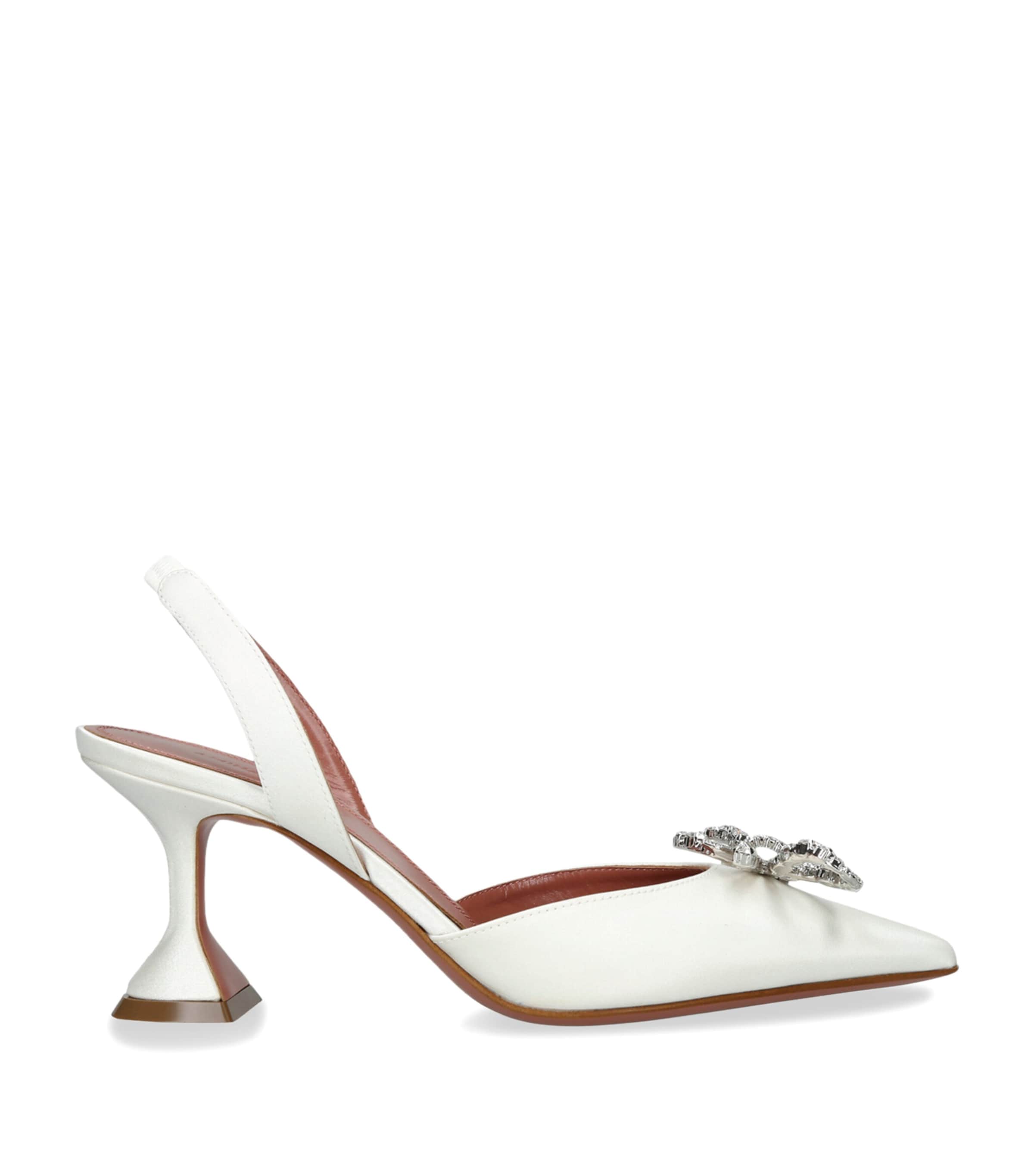 Amina Muaddi Satin Embellished Rosie Slingback Pumps 70 White Image 1