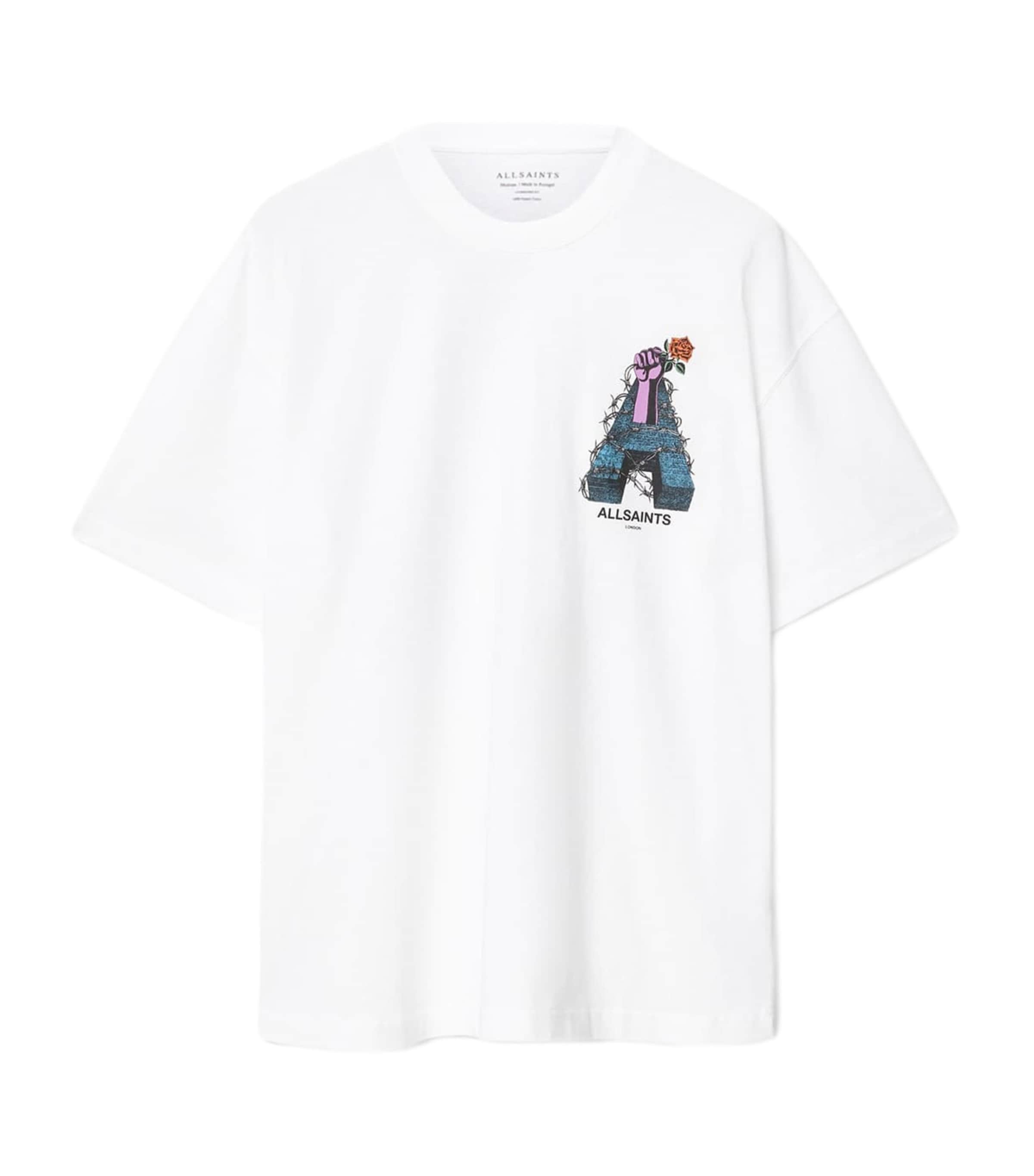 Allsaints Mens Optic White Defiance Graphic-print Cotton-jersey T-shirt In White