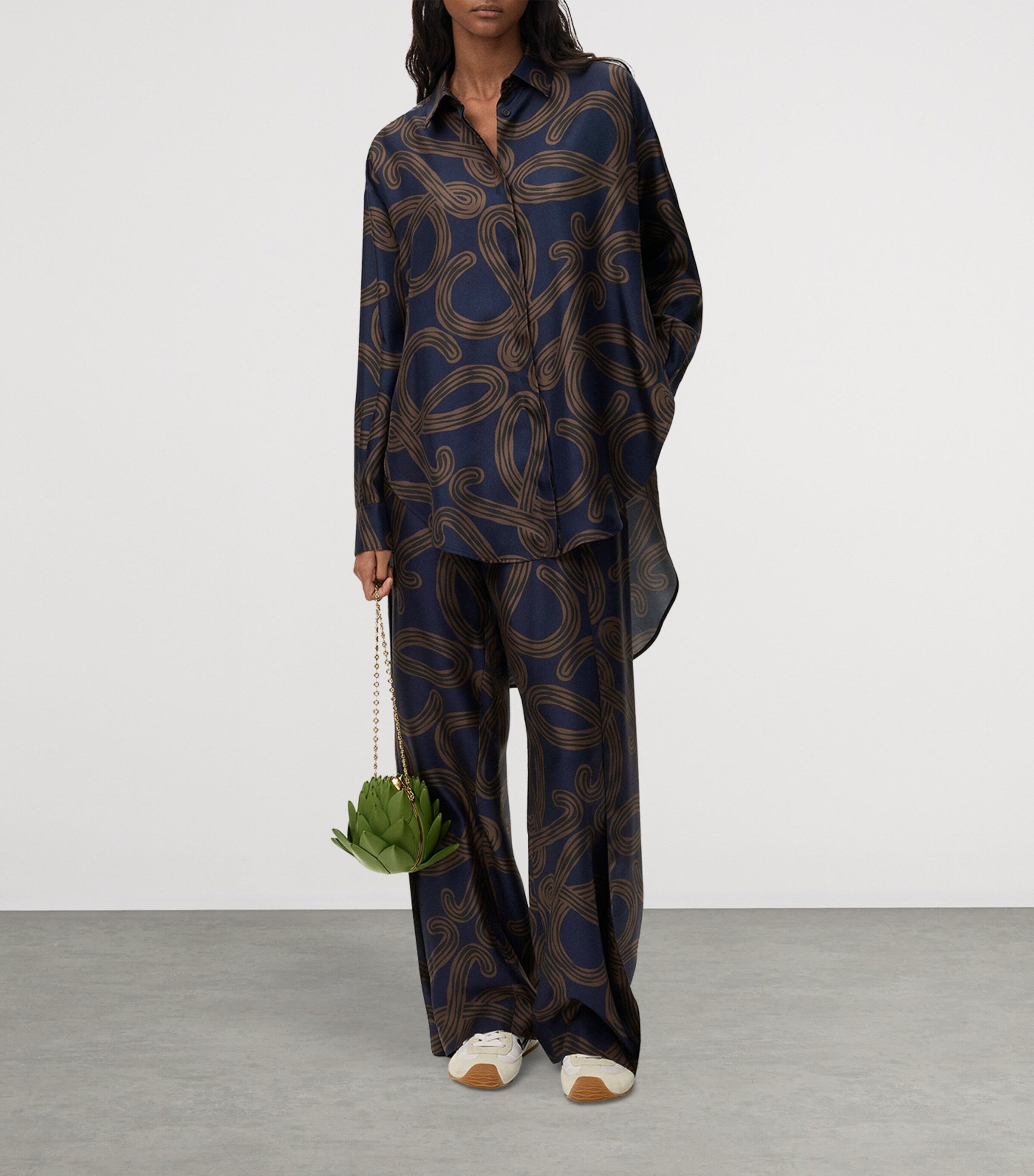 LOEWE Womens x Paula’s Ibiza Silk Oversized Shirt Navy/brown Image 2