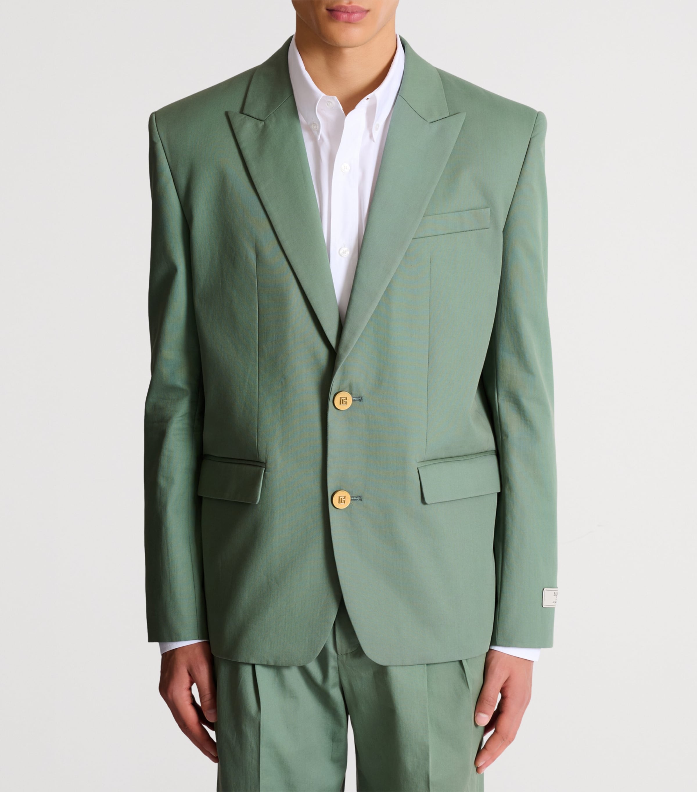 Balmain Mens Cotton Twill Blazer Vert Laurier Image 2