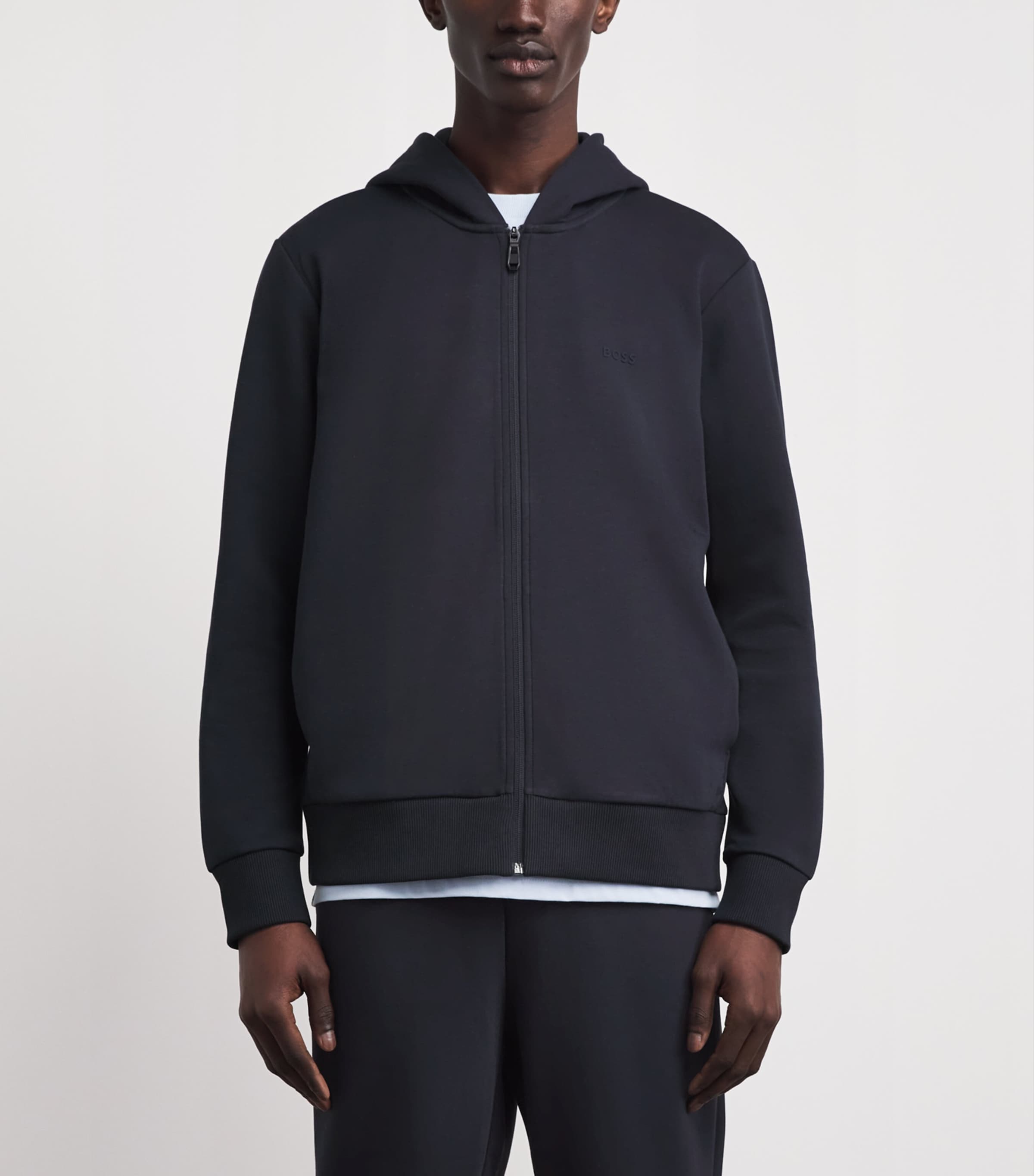 BOSS Mens Stretch-Cotton Logo Hoodie Dark Blue Image 4