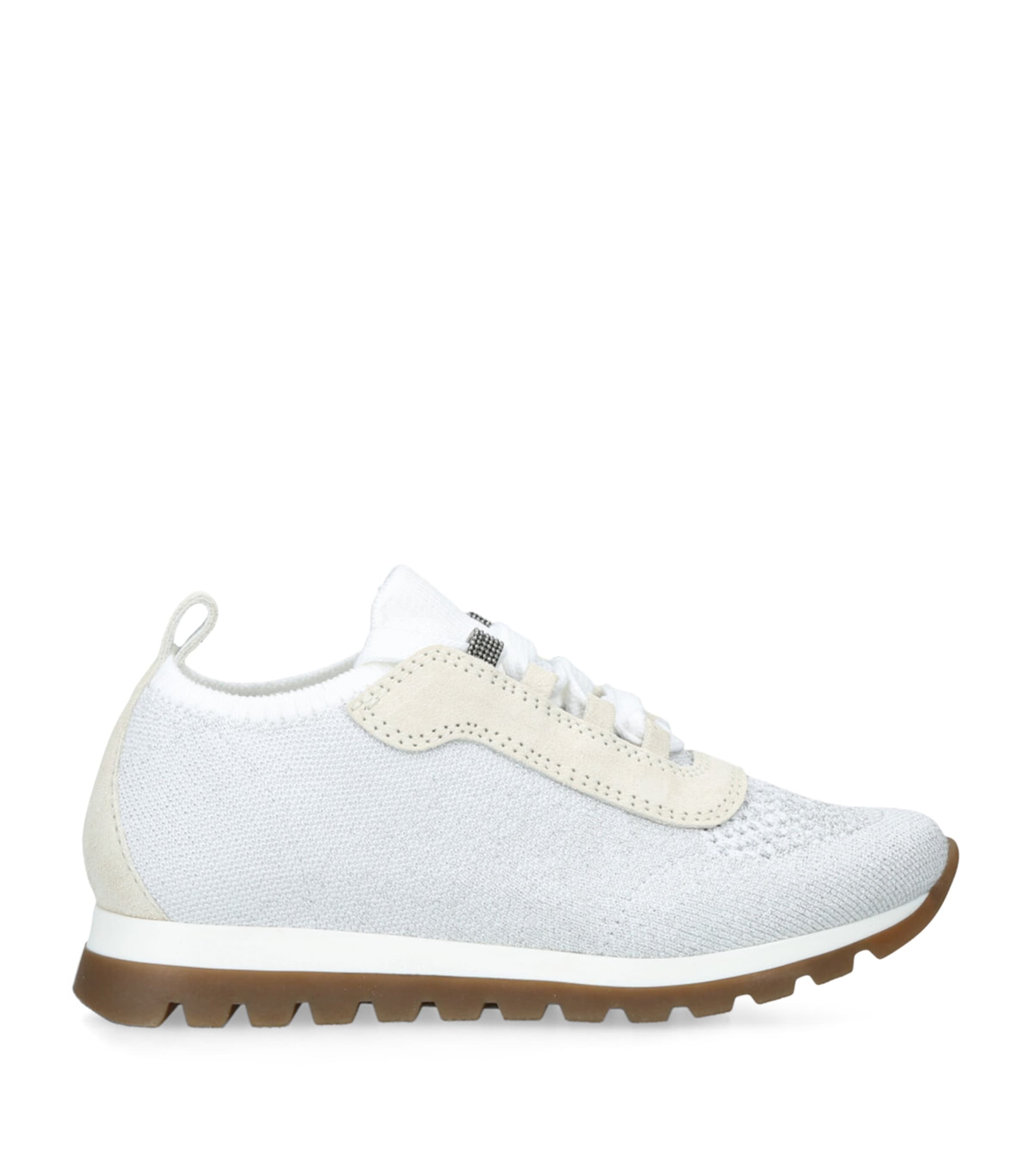 Brunello Cucinelli Knitted Monili-embellished Sneakers In Gray