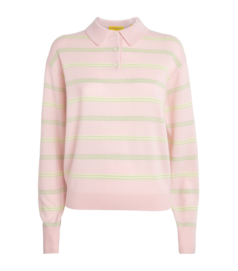 Guest In Residence Womens Cashmere Collegiate Stripe Polo Sweater Pwpnkco Pwdr Pnk Cmb Image 1