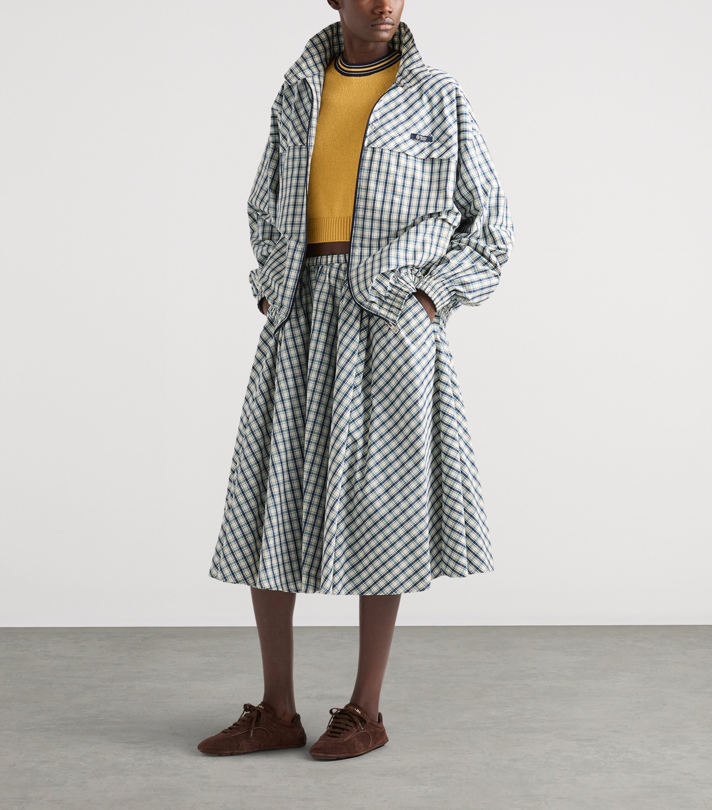 Prada Womens Chambray Check Midi Skirt Image 2