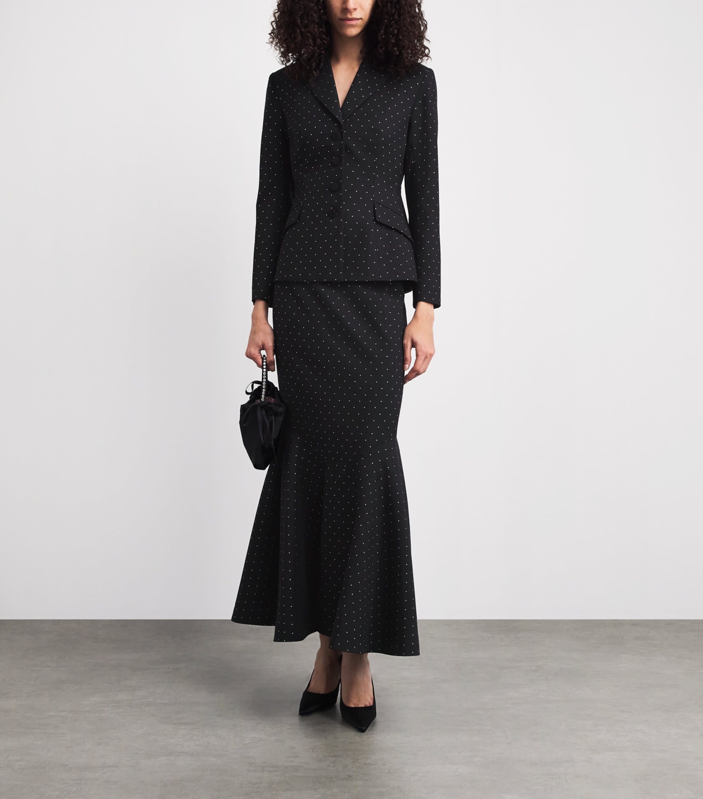 Huishan Zhang Womens Wool-Blend Charly Maxi Skirt Black Polka Dot Image 2