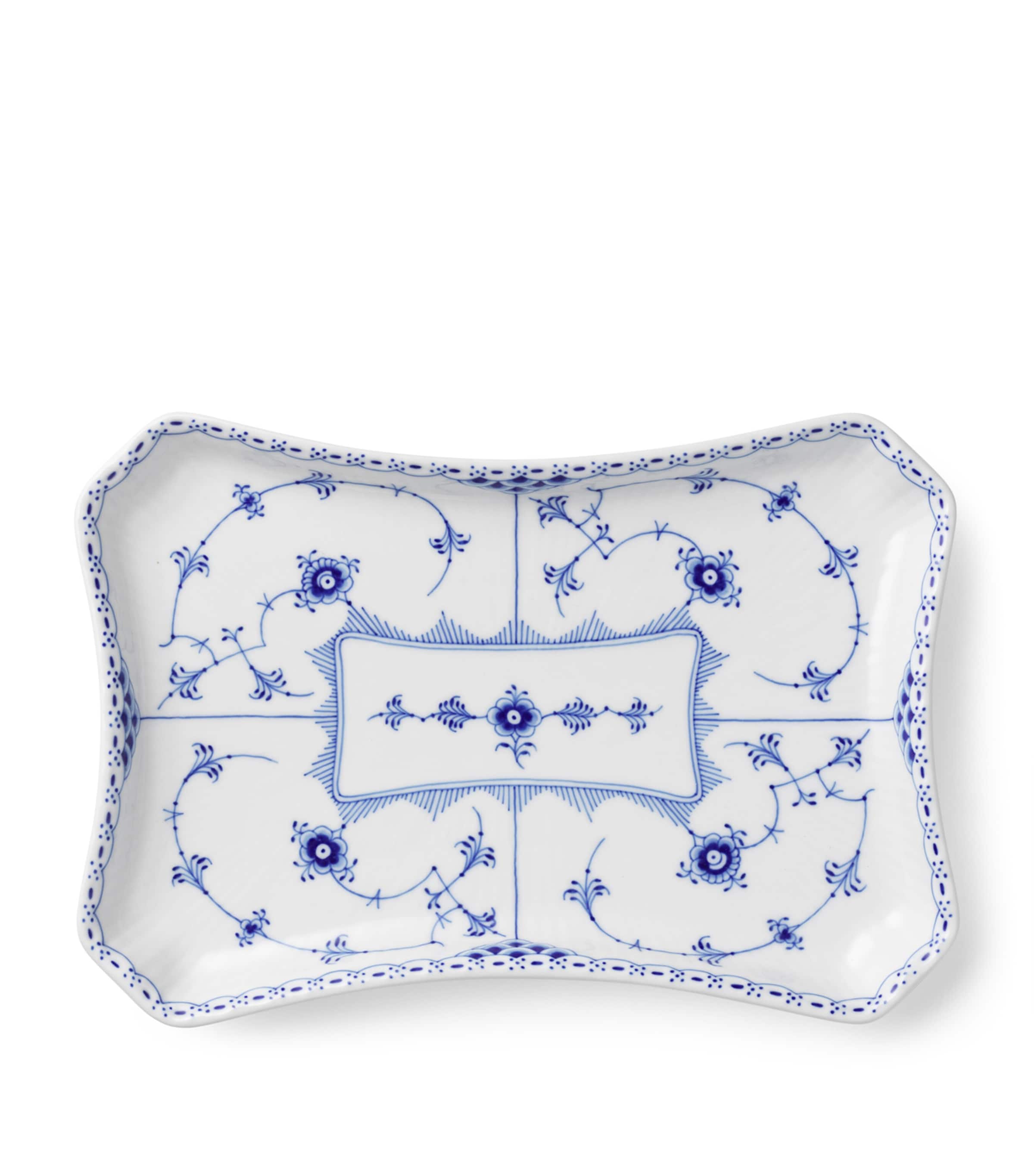 Royal Copenhagen Porcelain Half Lace Rectangular Dish (24.5cm) Blue Image 4