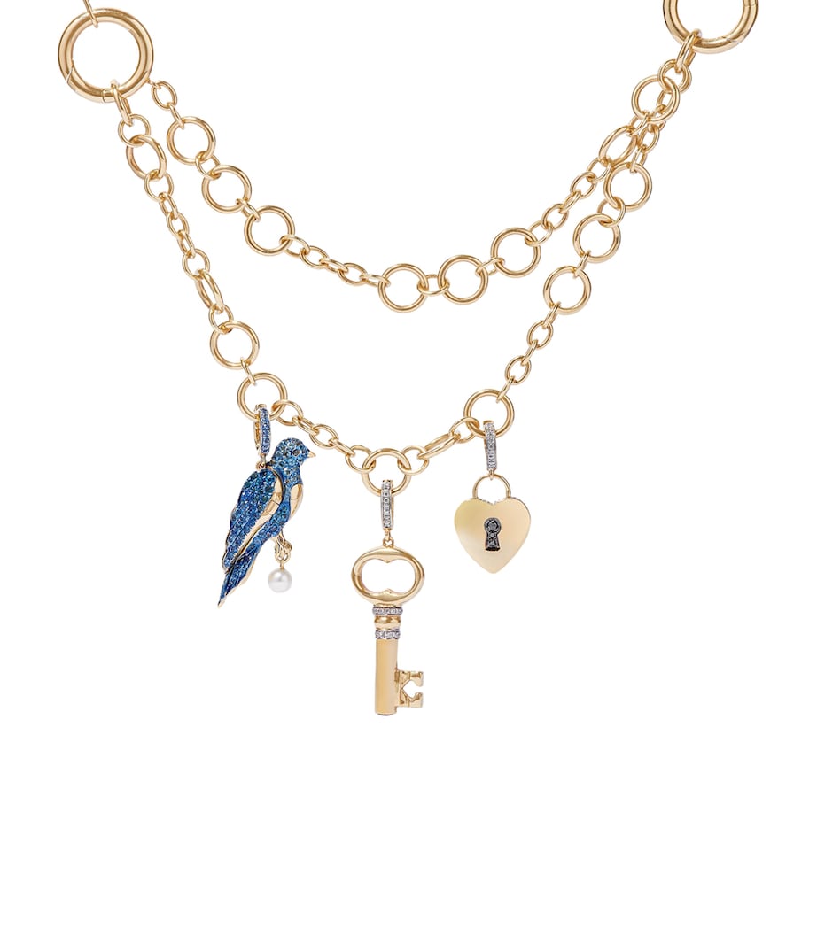Yellow Gold, Diamond, Topaz and Sapphire Bluebird Locket Charm YELLOW GOLD Image 3