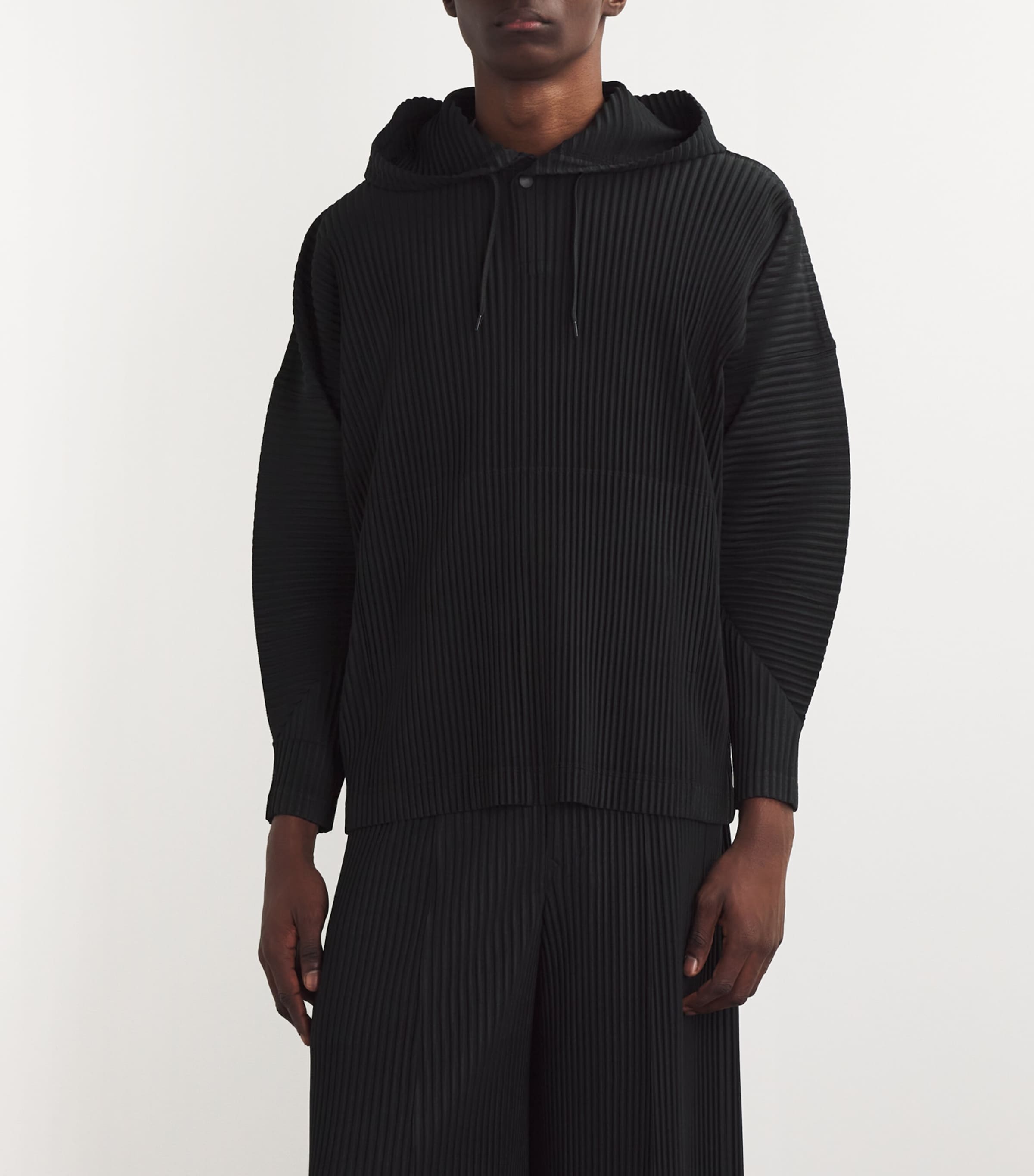 Homme Plissé Issey Miyake Black Pleated Hoodie | Harrods UK